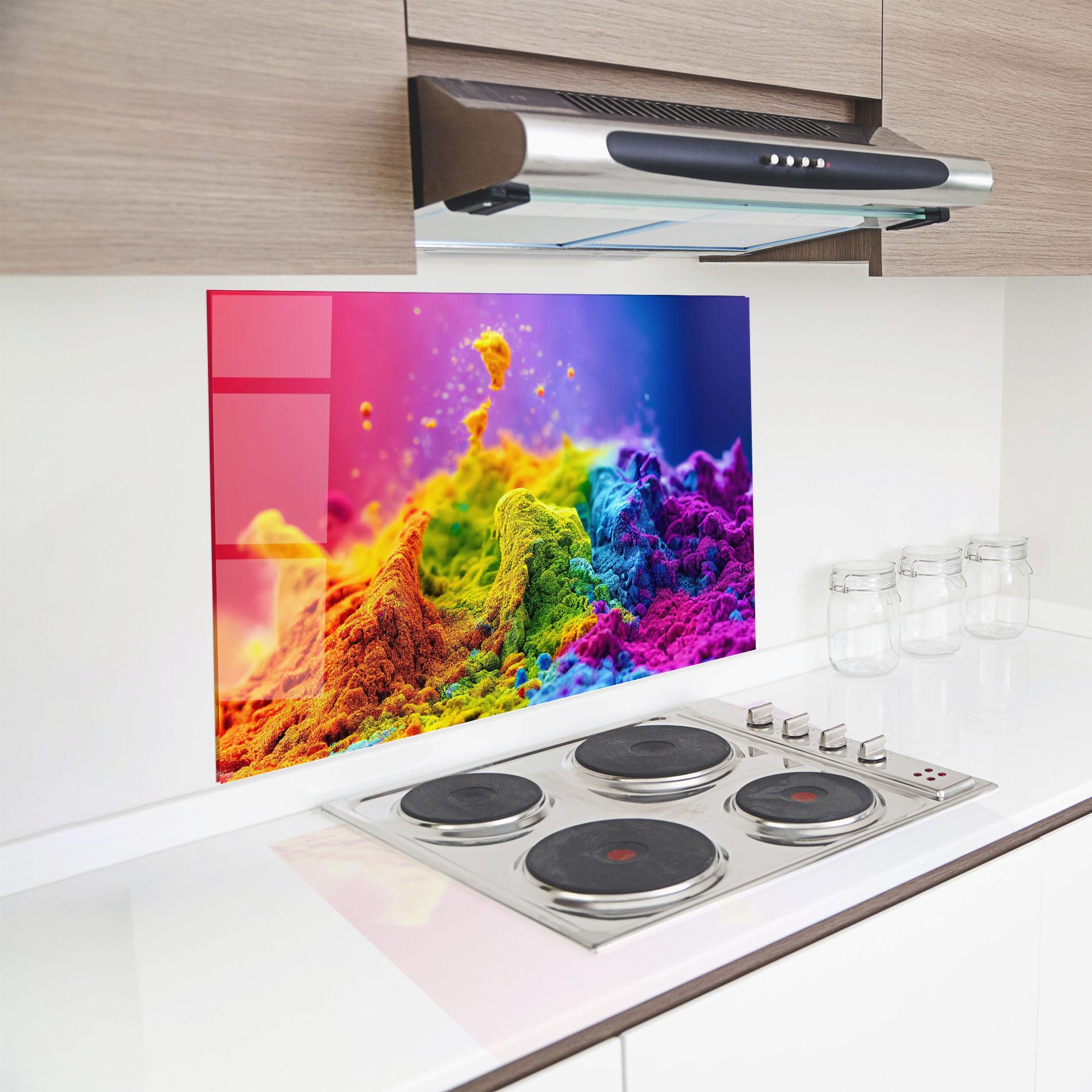 Konyhai üveg hátfal Color Powder Explosion mockup 8