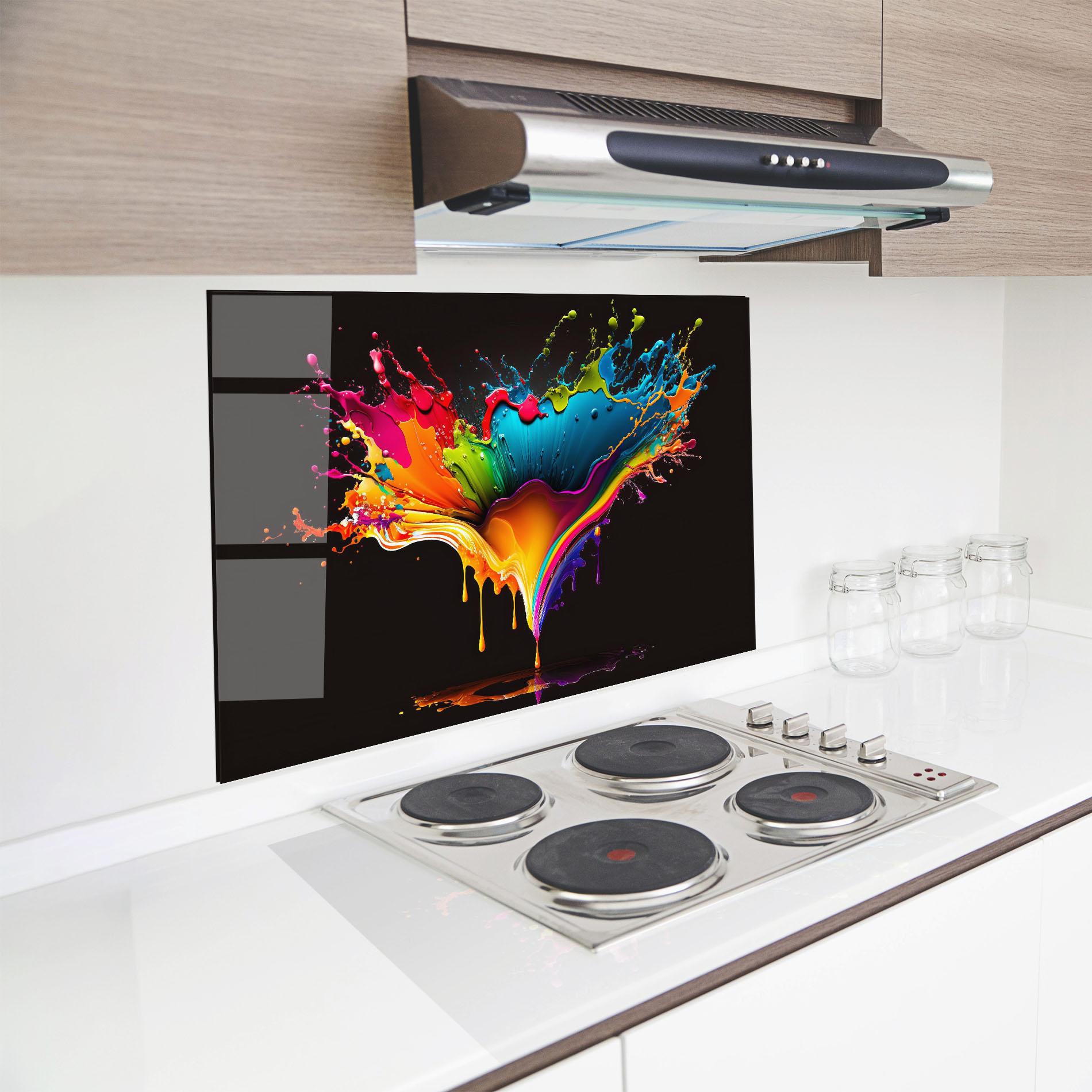 Konyhai üveg hátfal Colorful Rainbow Splash mockup 8