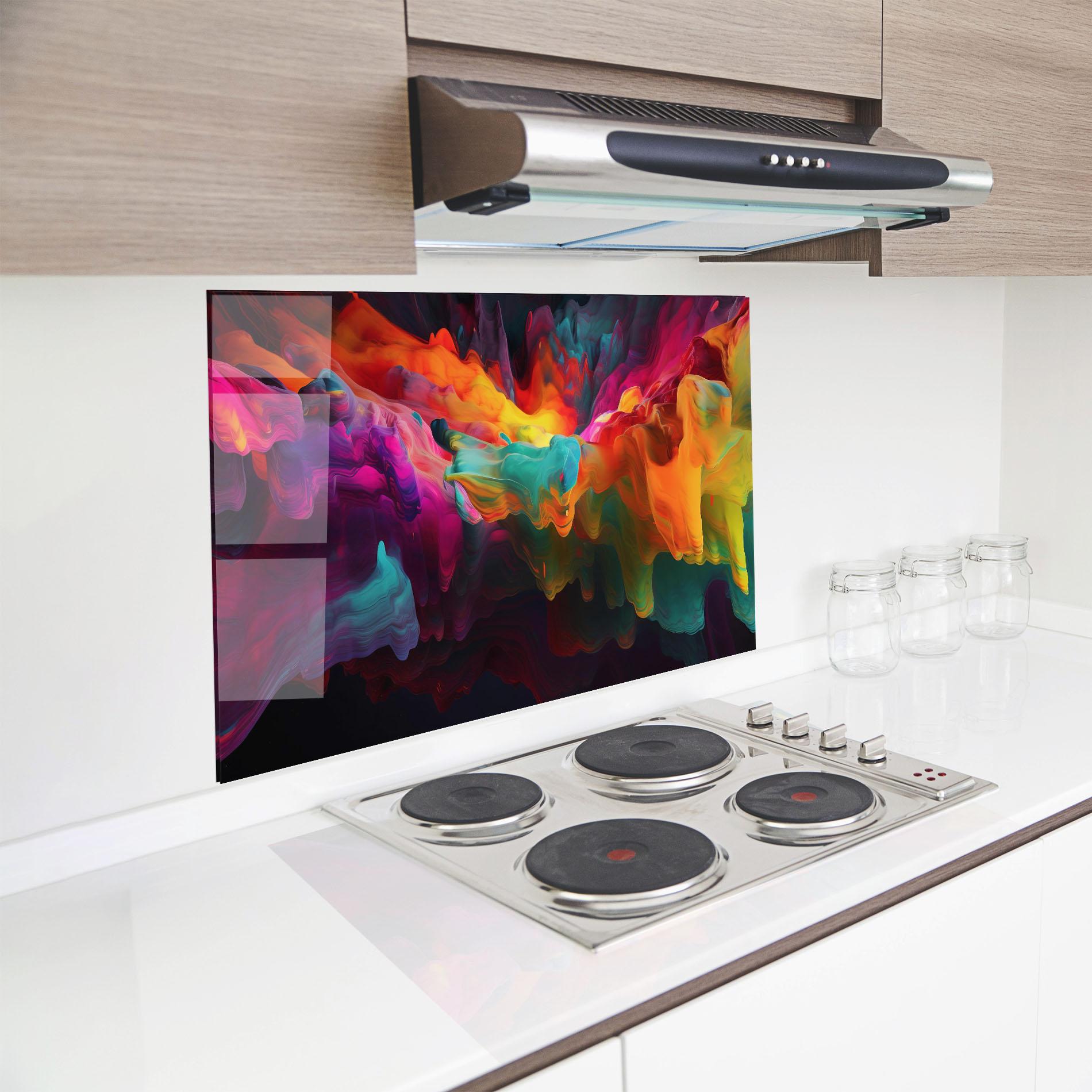 Konyhai üveg hátfal Colorful Smoke mockup 8