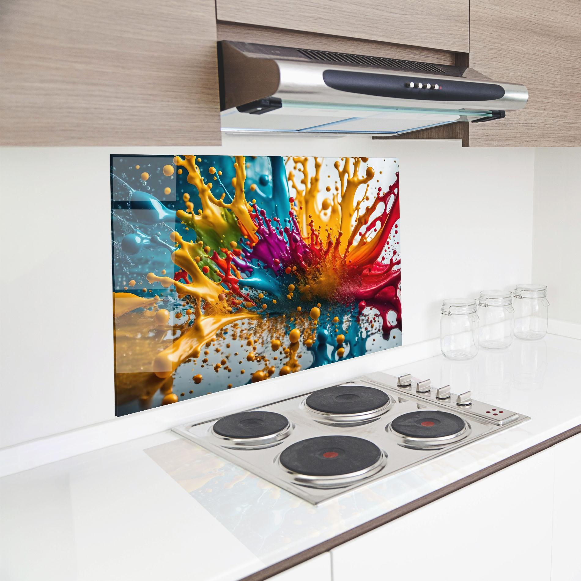 Konyhai üveg hátfal Colorful Water Splash mockup 8