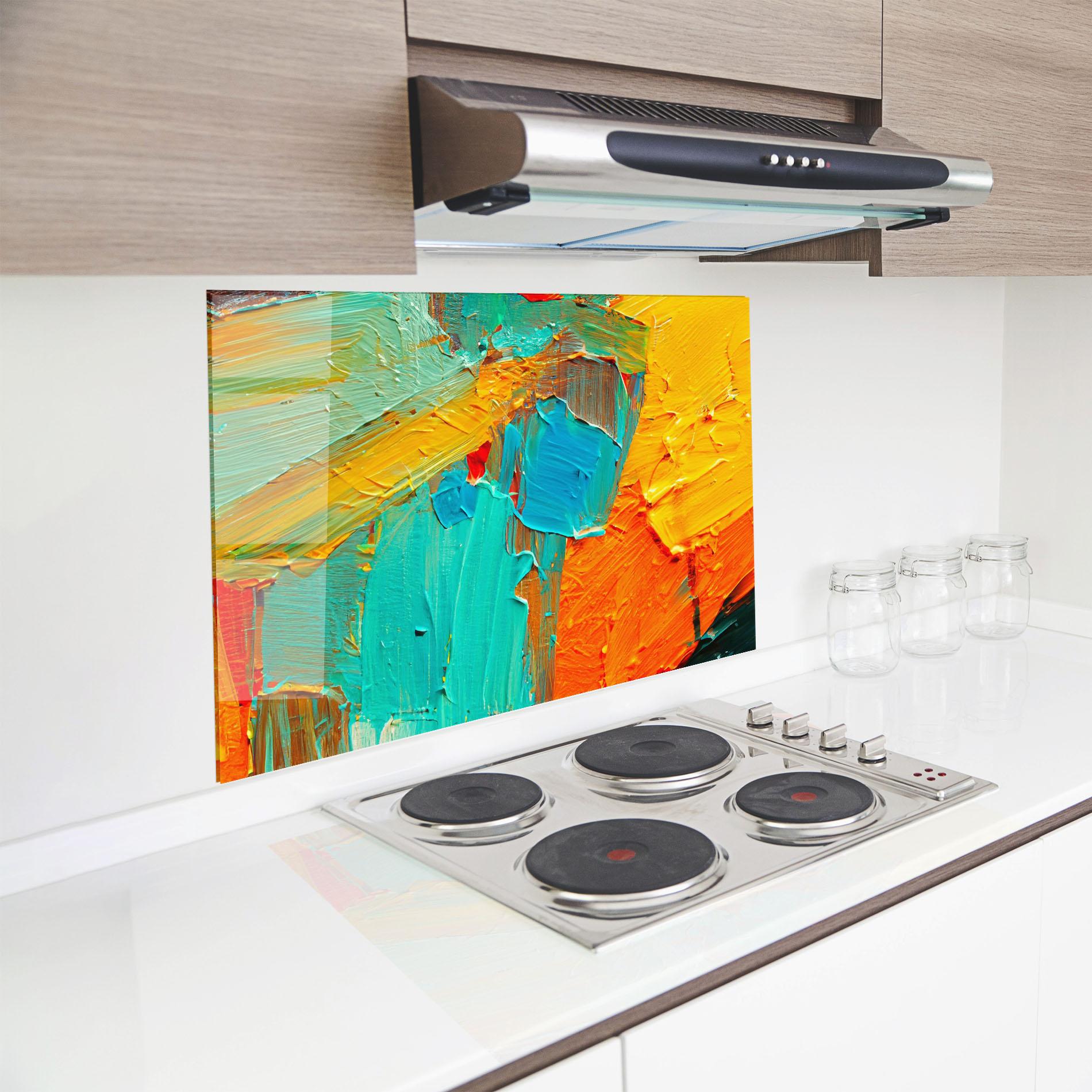 Konyhai üveg hátfal Orange Blue Painting mockup 8