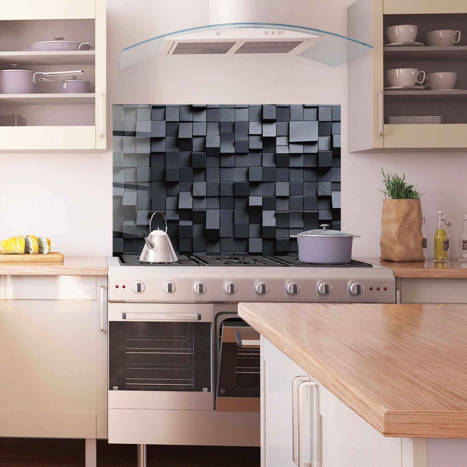 Konyhai üveg hátfal Black Square Pattern mockup 1