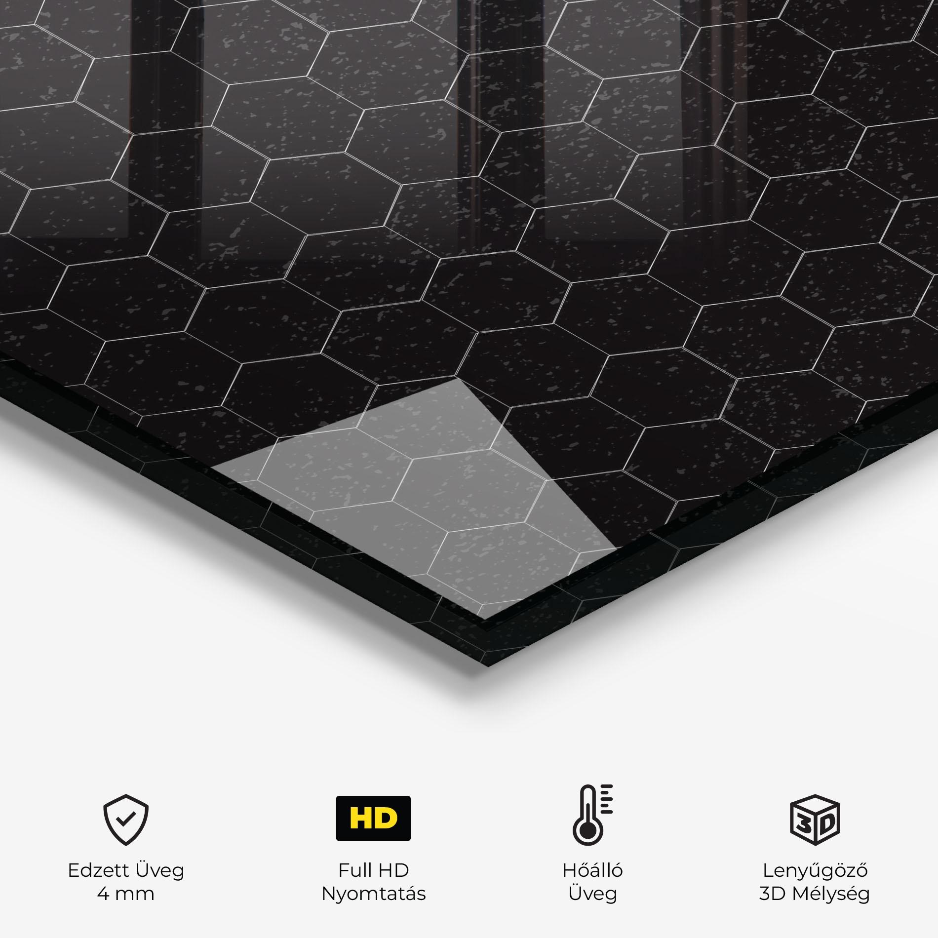 Konyhai üveg hátfal Black Hexagon mockup 2