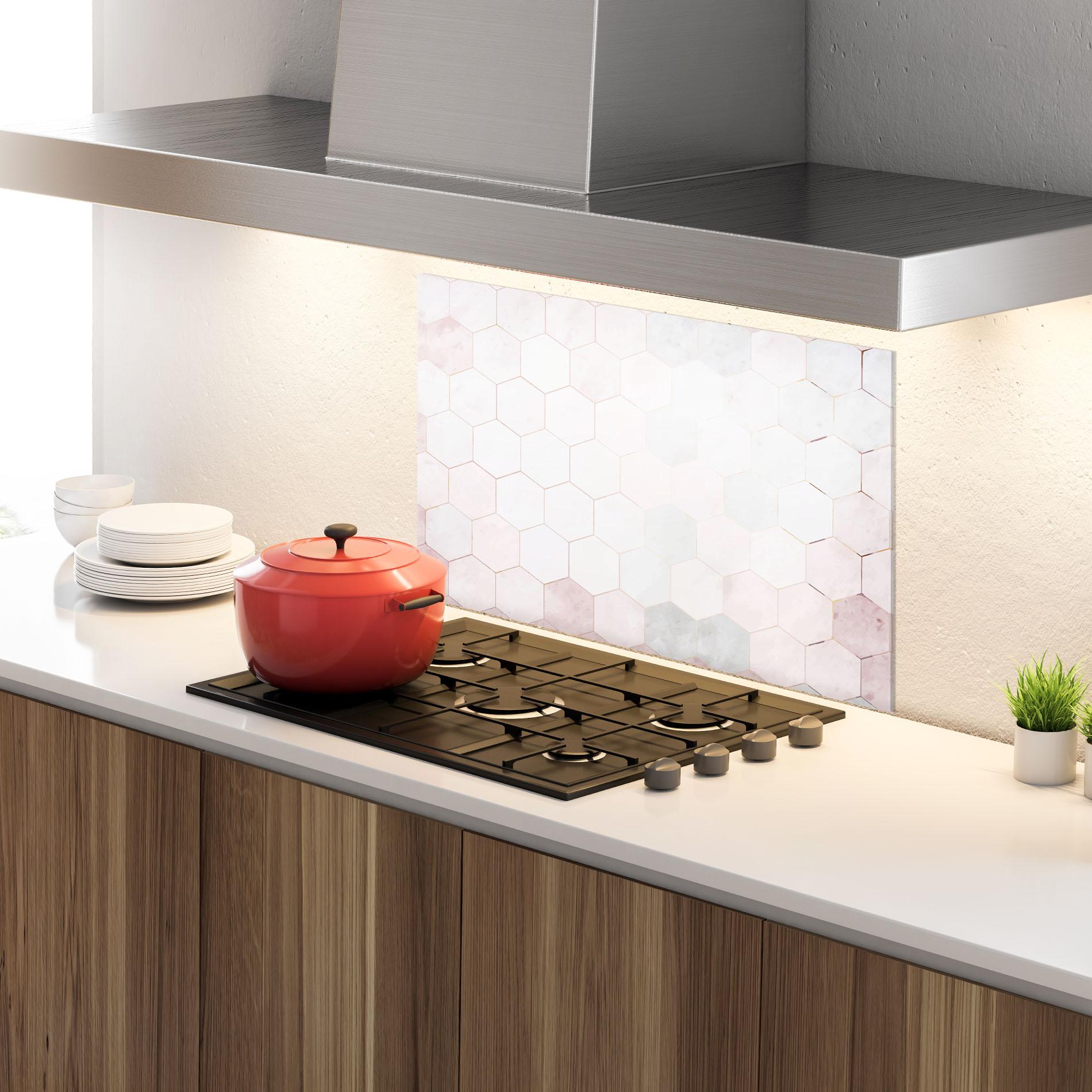Konyhai üveg hátfal Hexagon Pink mockup 4