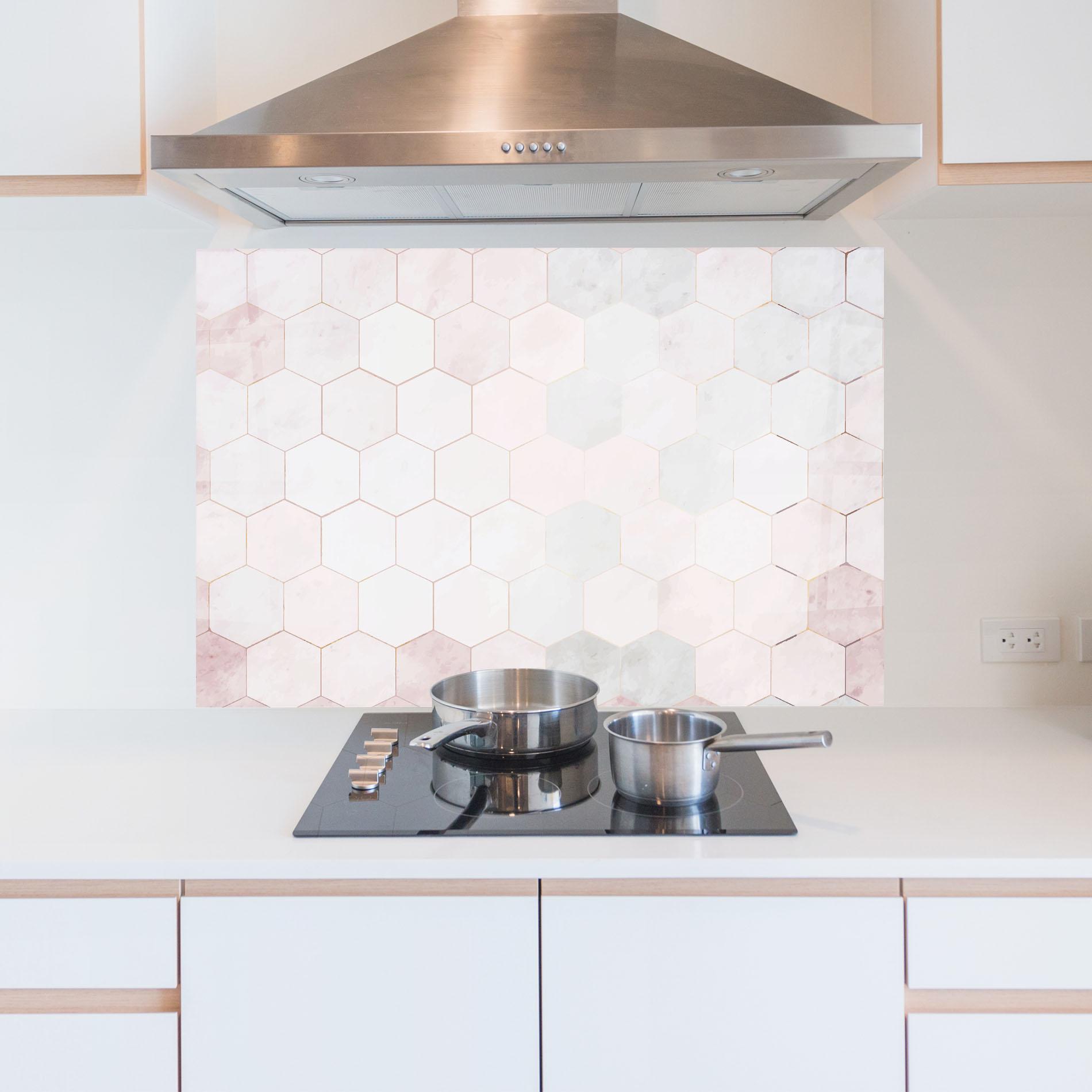 Konyhai üveg hátfal Hexagon Pink mockup 5