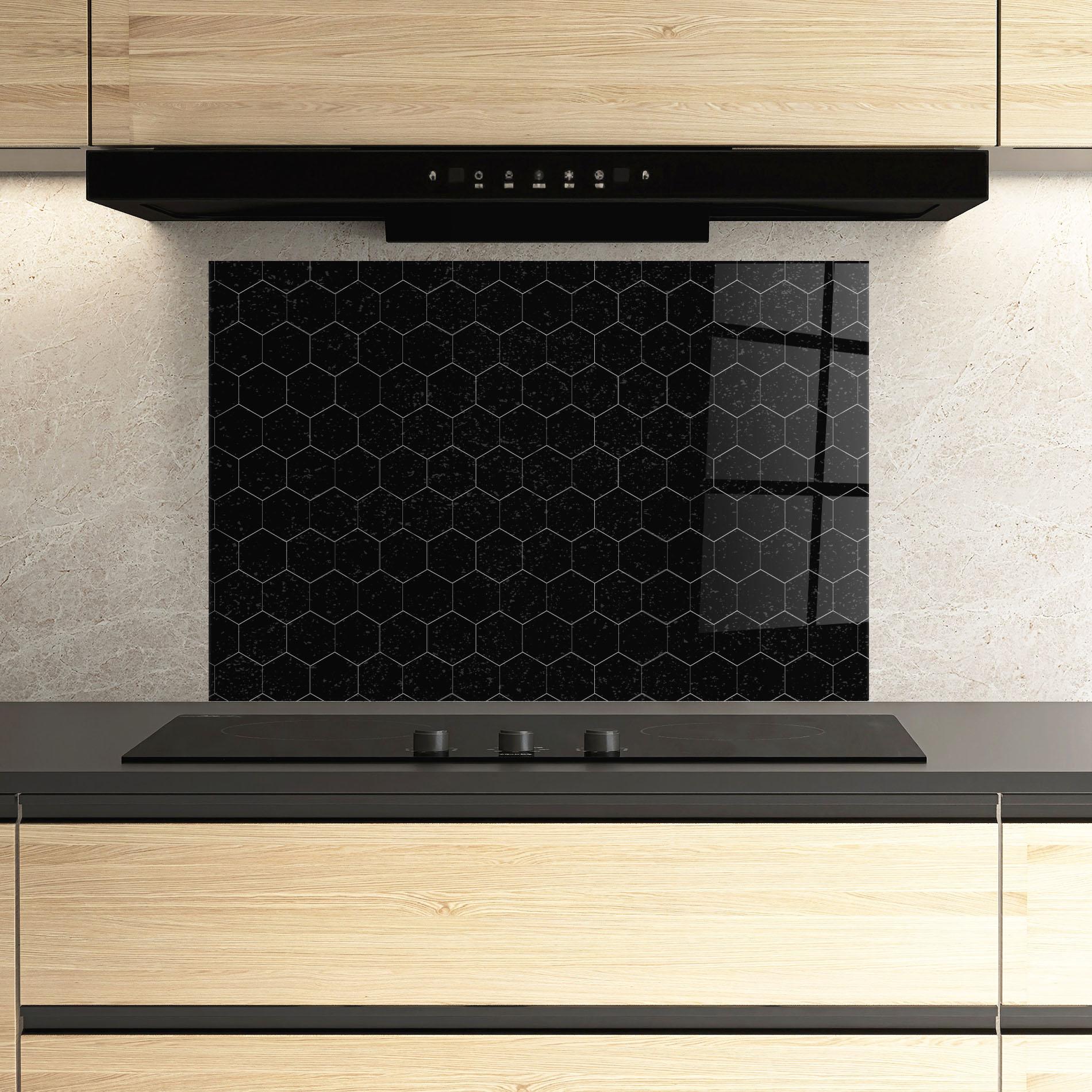 Konyhai üveg hátfal Black Hexagon mockup 3