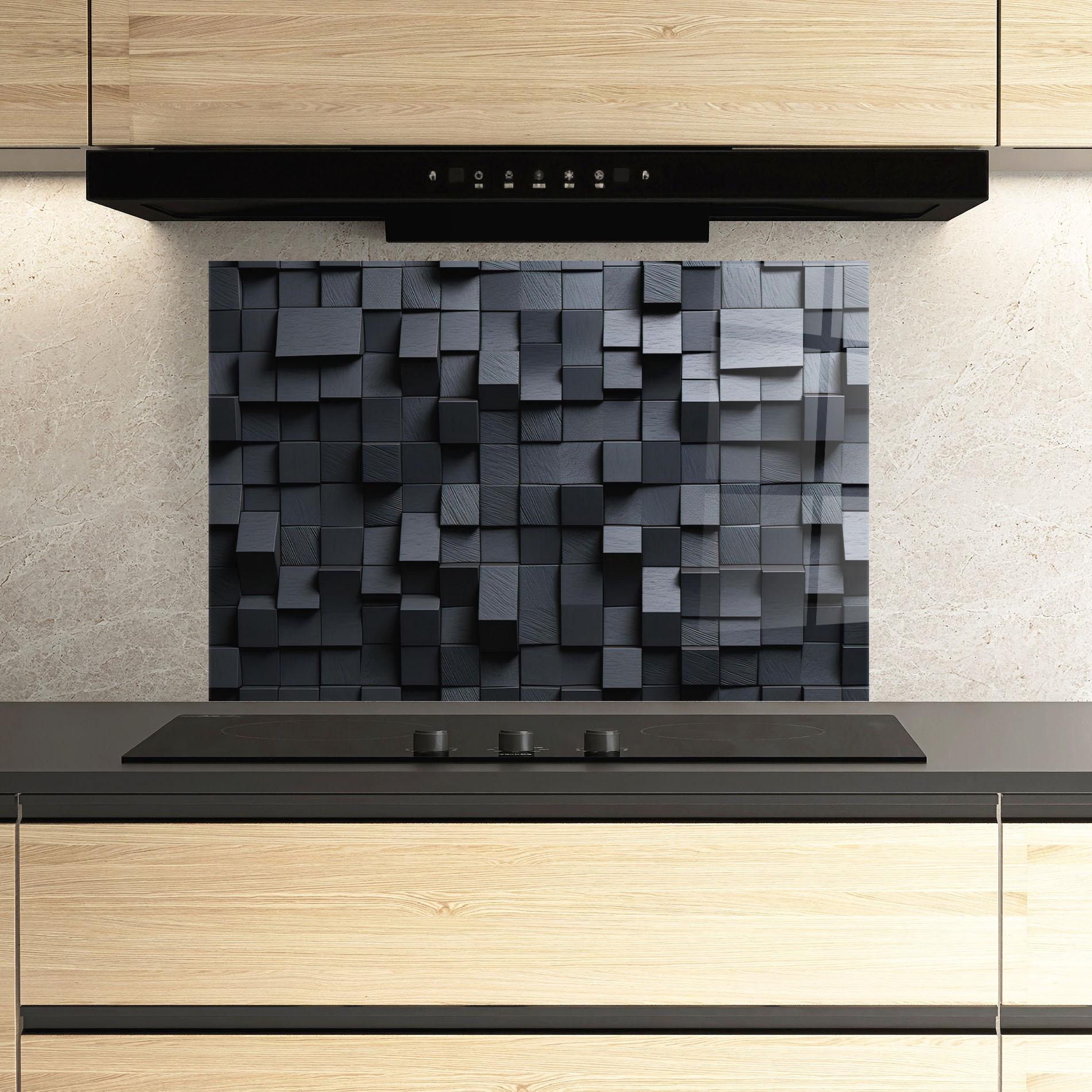 Konyhai üveg hátfal Black Square Pattern mockup 3