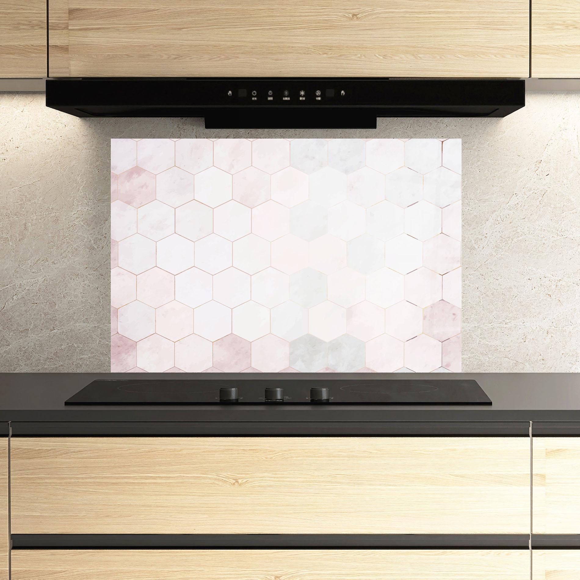 Konyhai üveg hátfal Hexagon Pink mockup 3