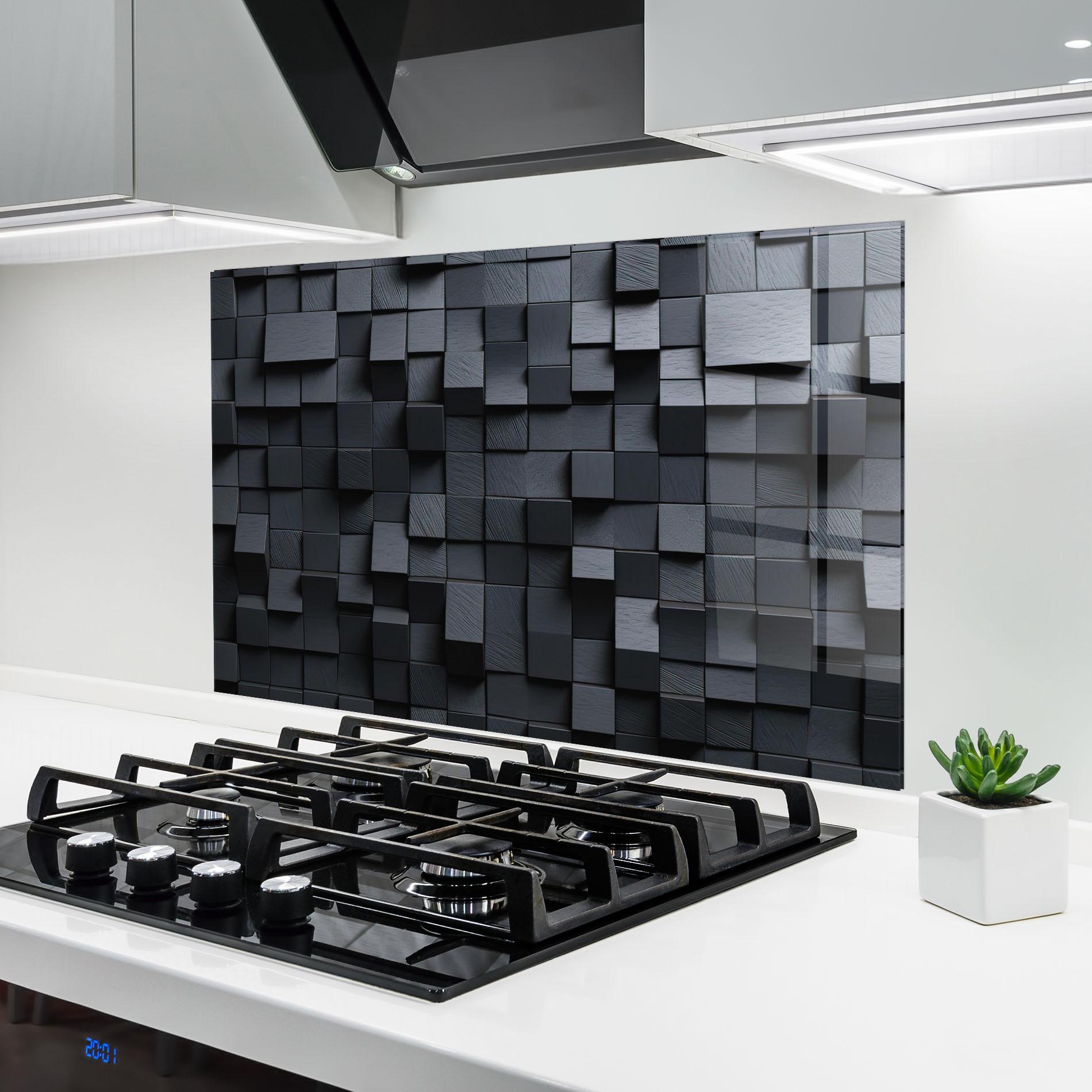 Konyhai üveg hátfal Black Square Pattern mockup 6
