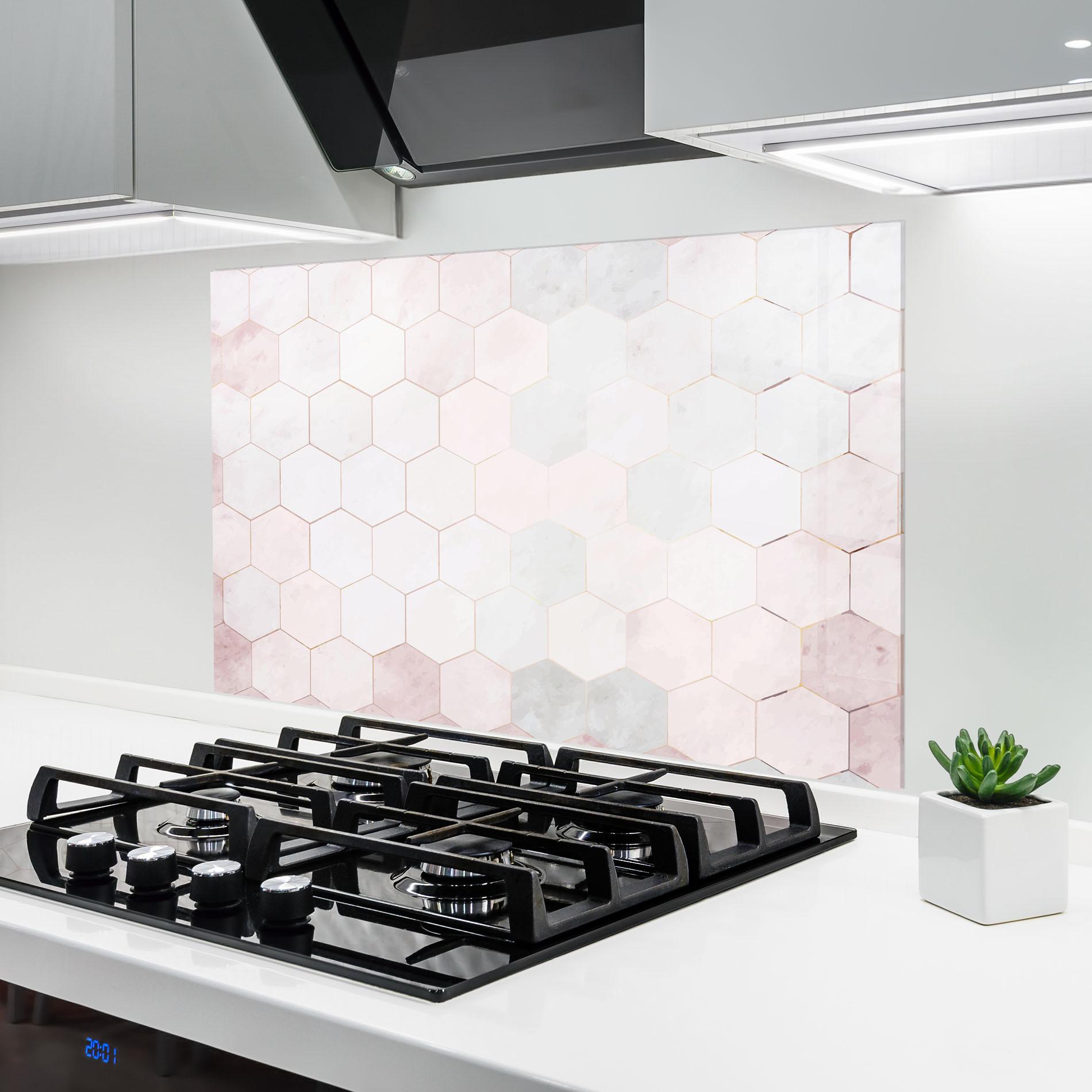 Konyhai üveg hátfal Hexagon Pink mockup 6