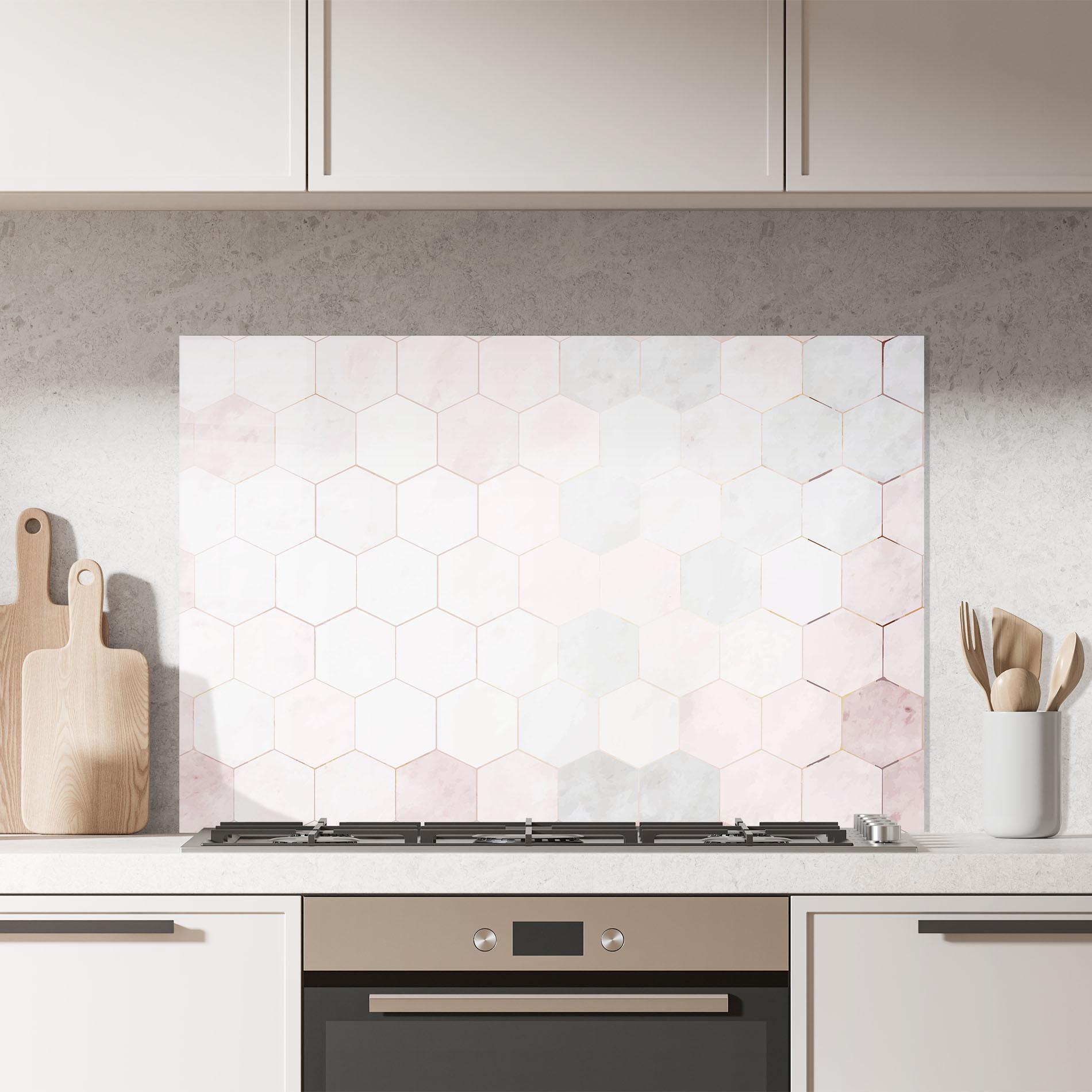 Konyhai üveg hátfal Hexagon Pink mockup 7