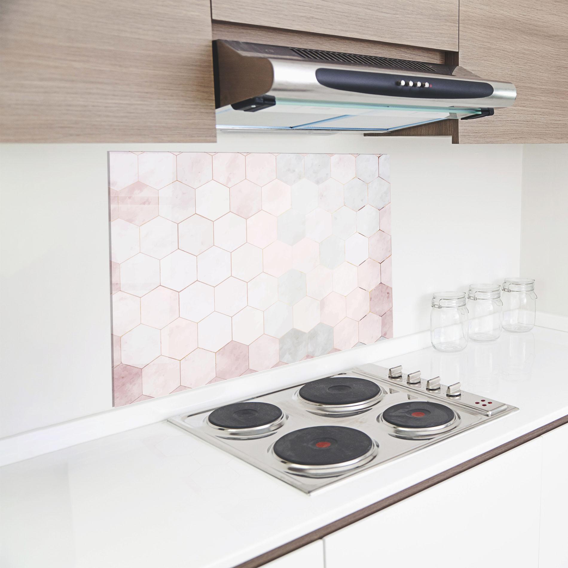 Konyhai üveg hátfal Hexagon Pink mockup 8