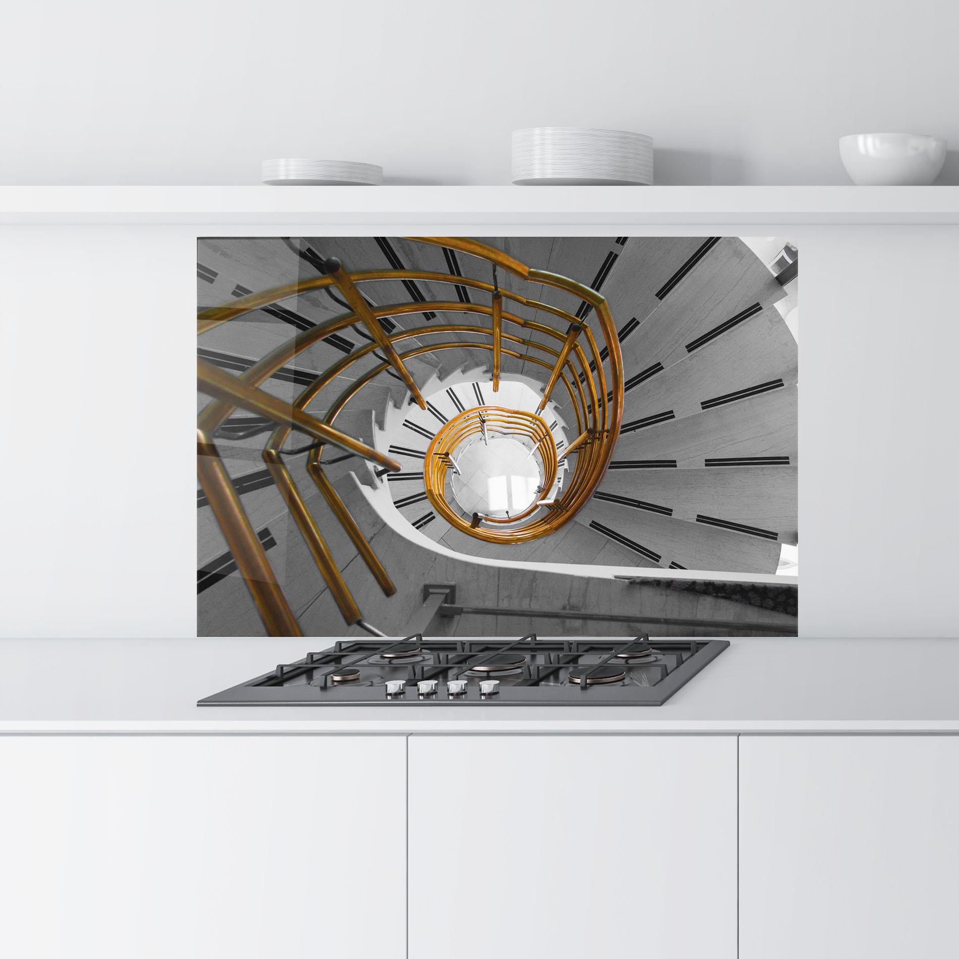 Konyhai üveg hátfal Gold Bar Stairs mockup 9