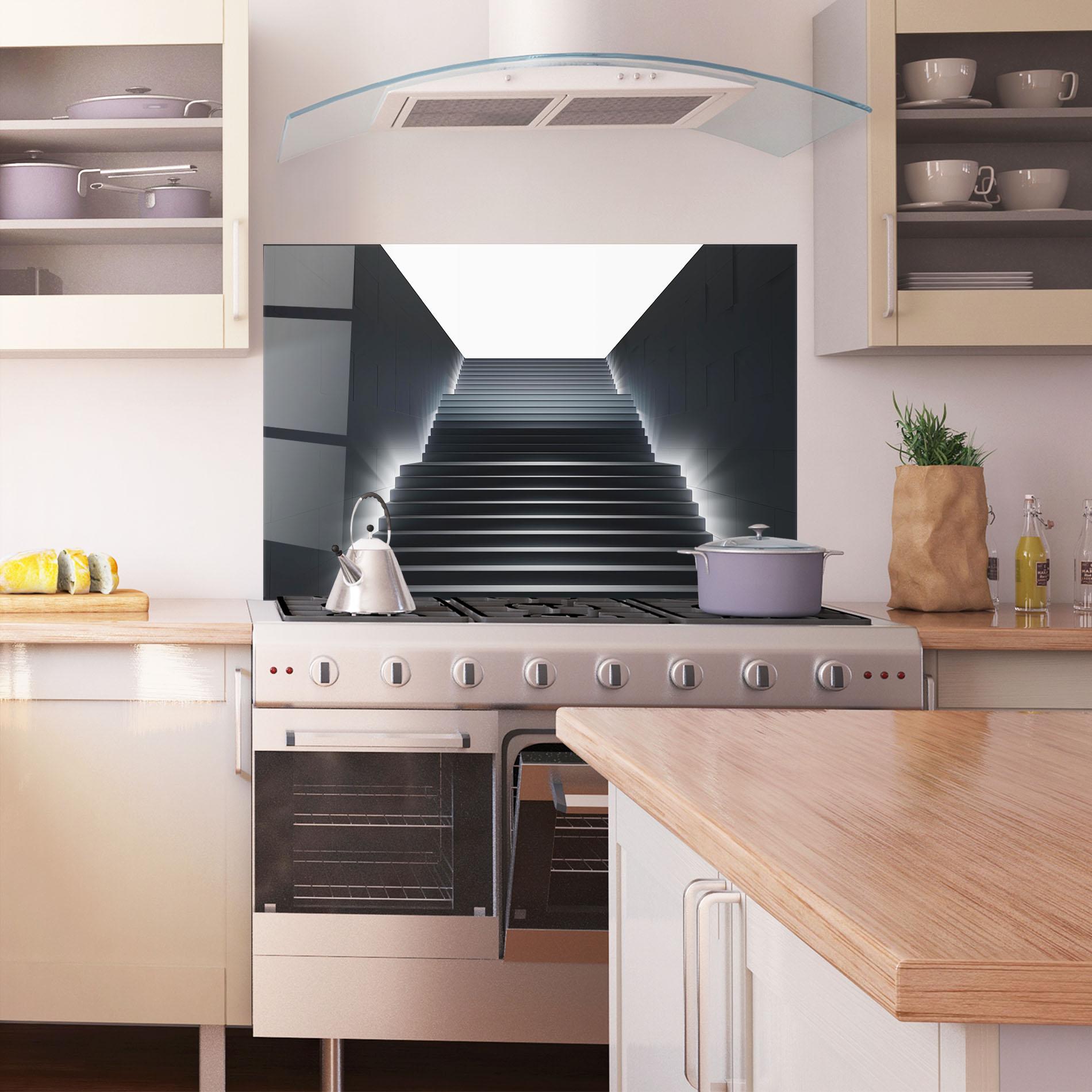 Konyhai üveg hátfal Dark Stairs mockup 1