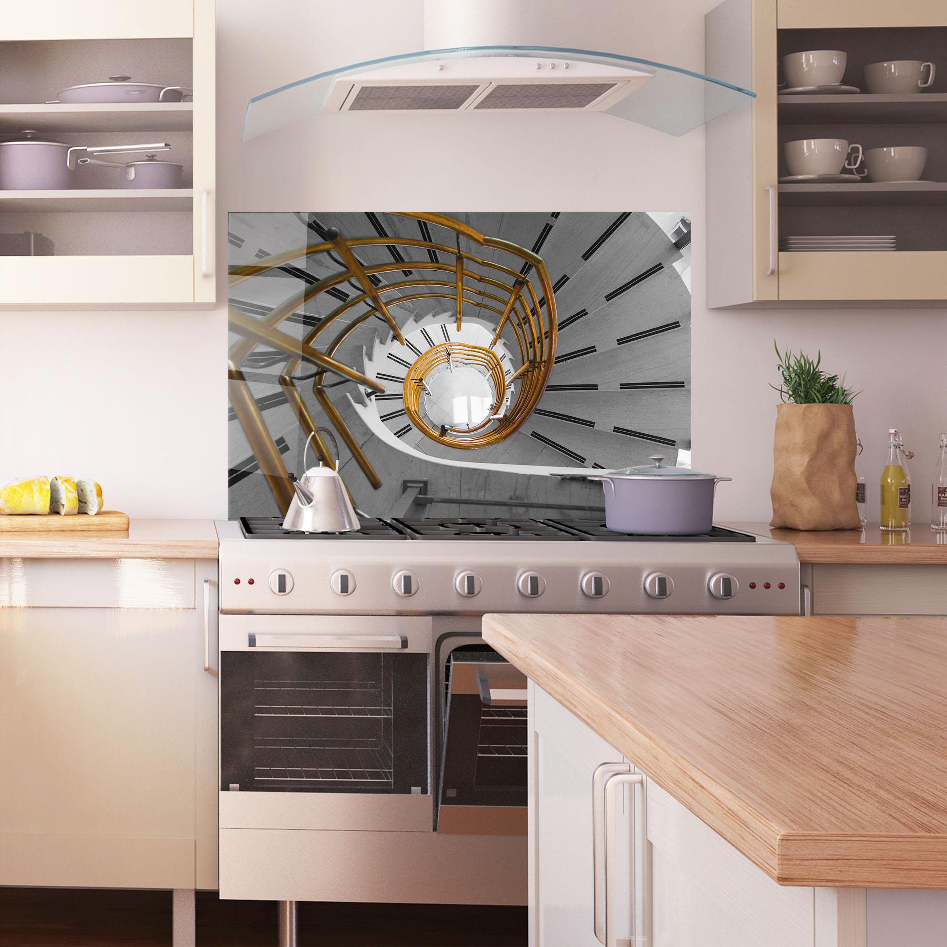 Konyhai üveg hátfal Gold Bar Stairs mockup 1