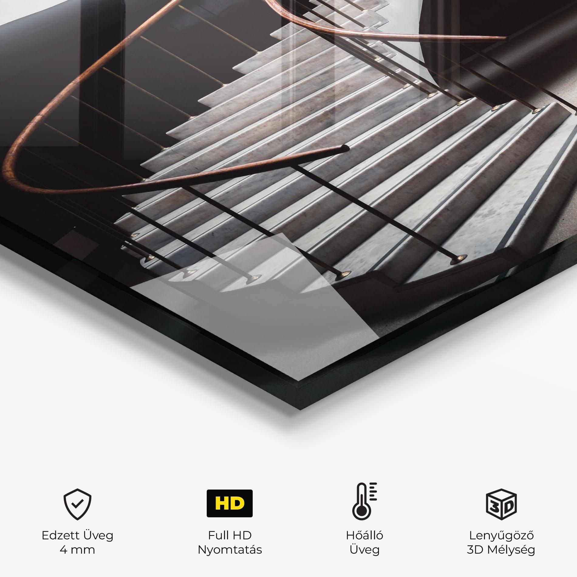 Konyhai üveg hátfal Dark Room Stairs mockup 2