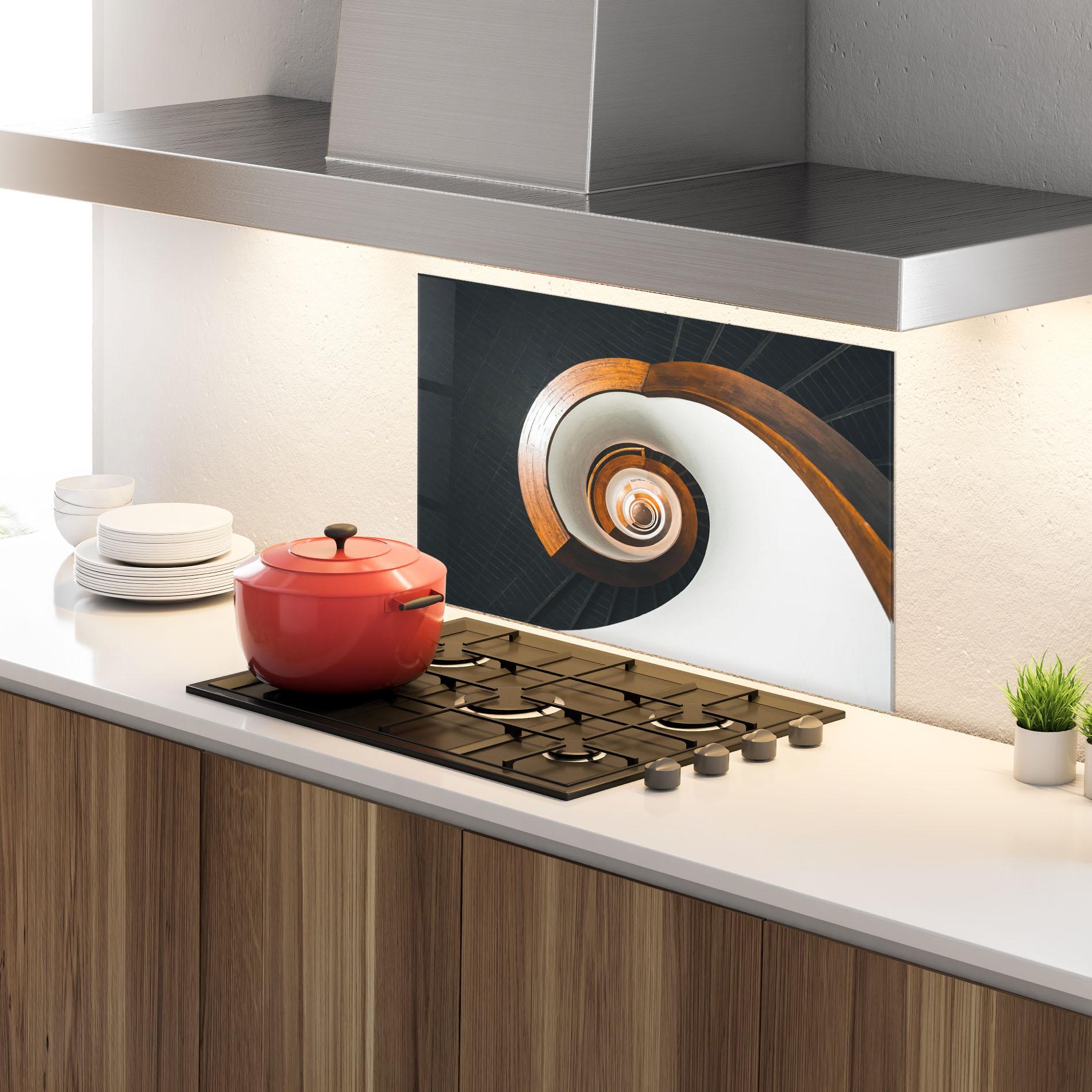 Konyhai üveg hátfal Black Spiral Stairs mockup 4