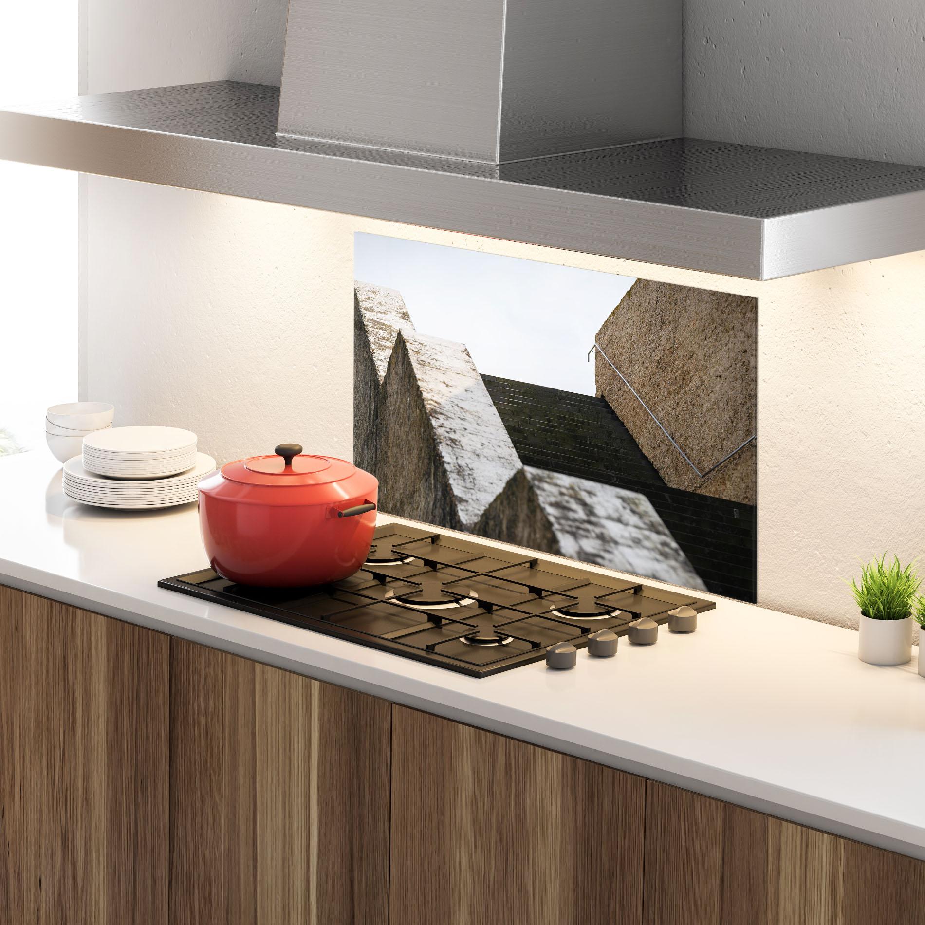 Konyhai üveg hátfal Black Stairs mockup 4