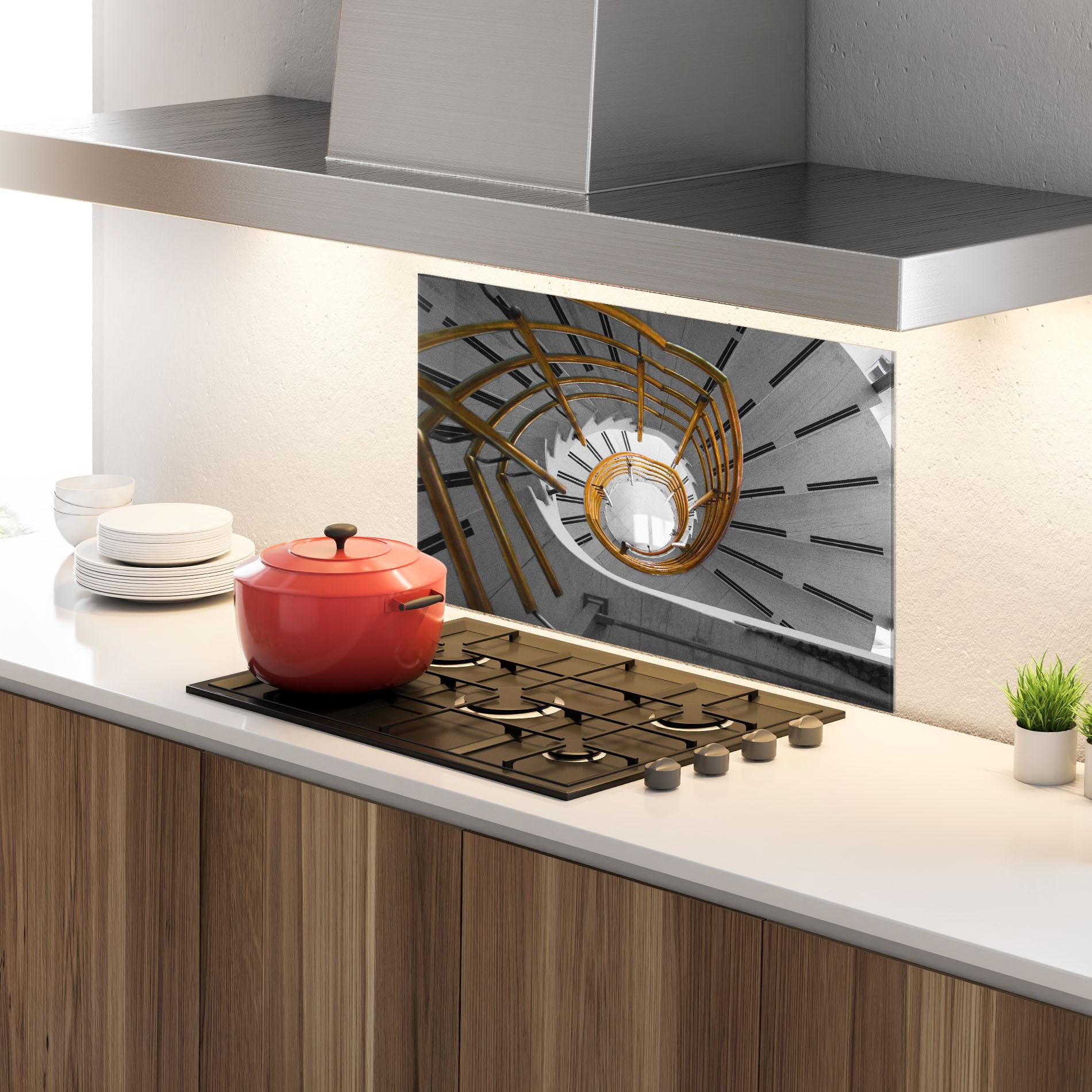 Konyhai üveg hátfal Gold Bar Stairs mockup 4