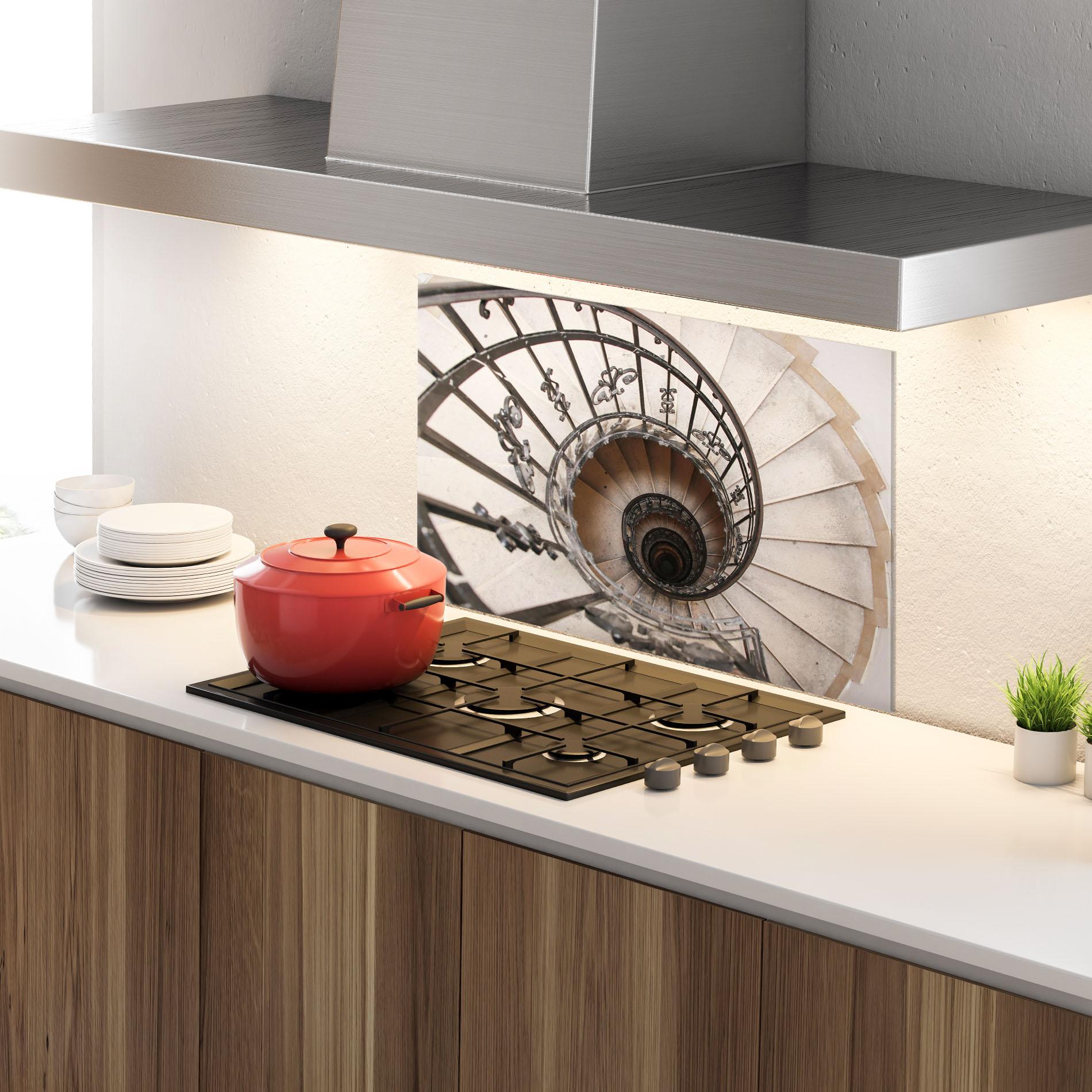 Konyhai üveg hátfal Old House Stairs mockup 4