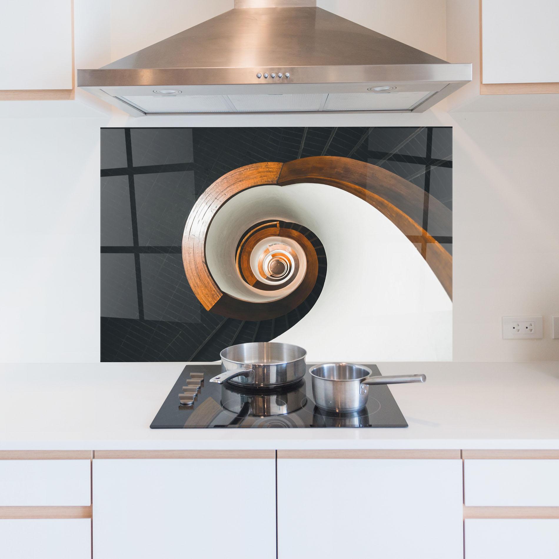 Konyhai üveg hátfal Black Spiral Stairs mockup 5