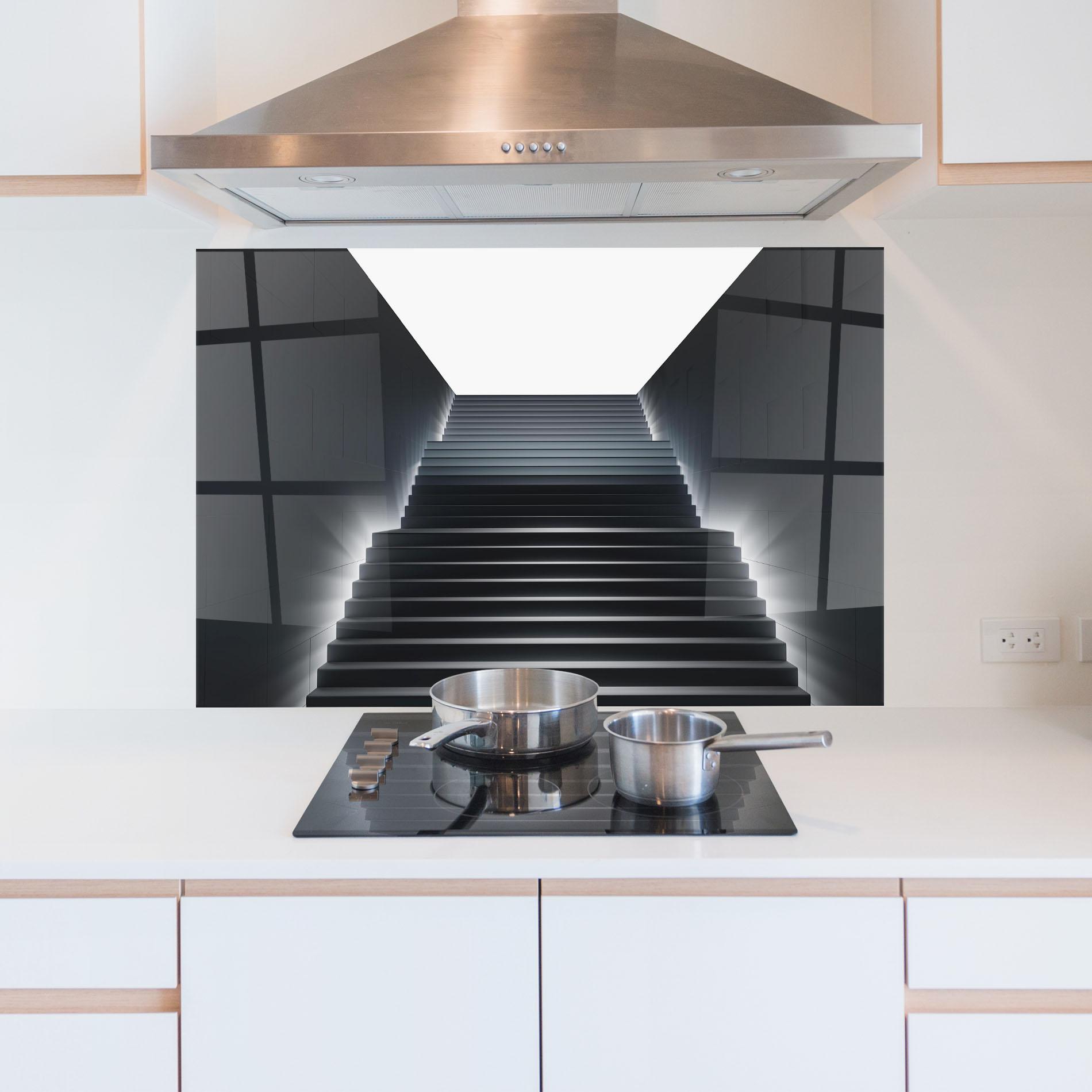 Konyhai üveg hátfal Dark Stairs mockup 5