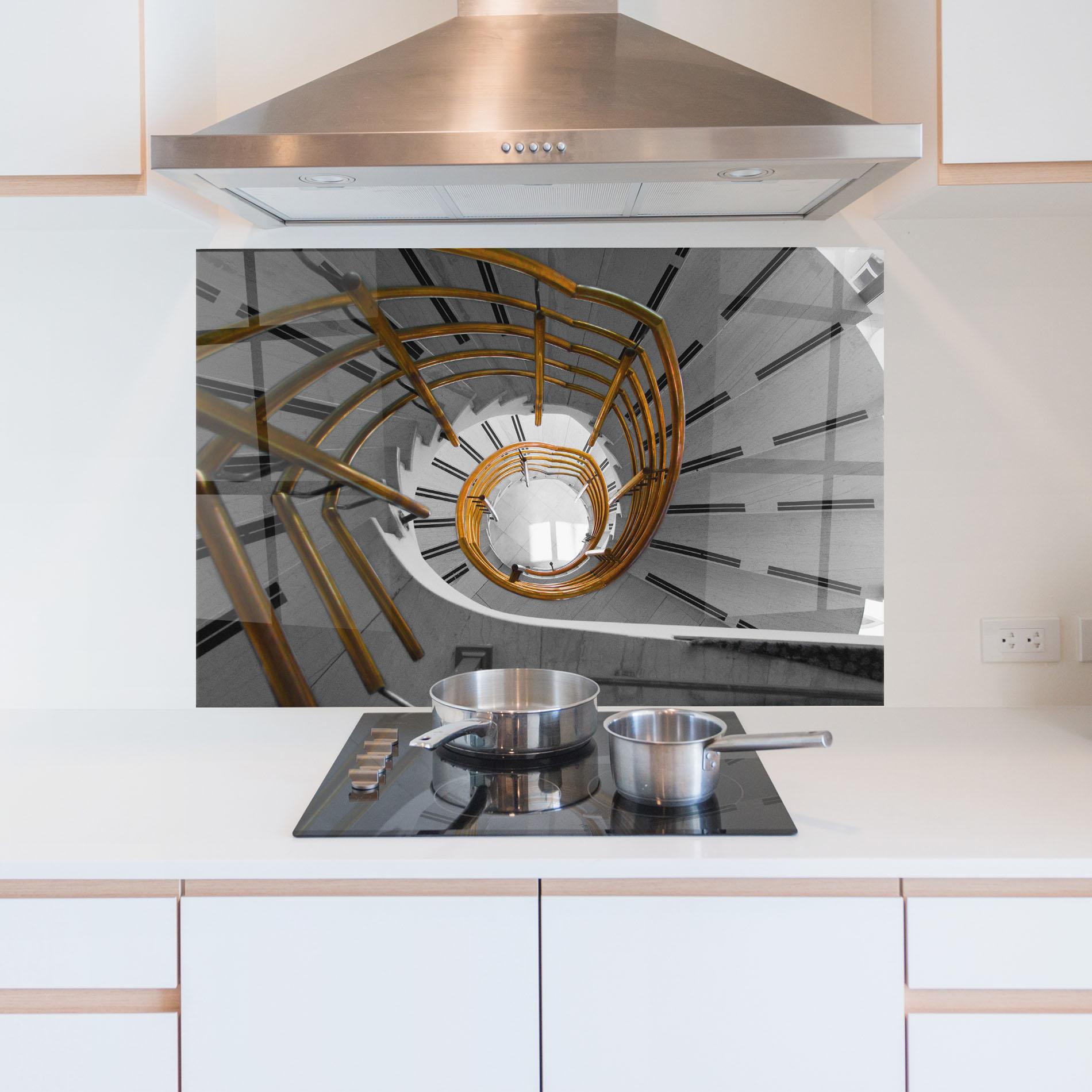 Konyhai üveg hátfal Gold Bar Stairs mockup 5