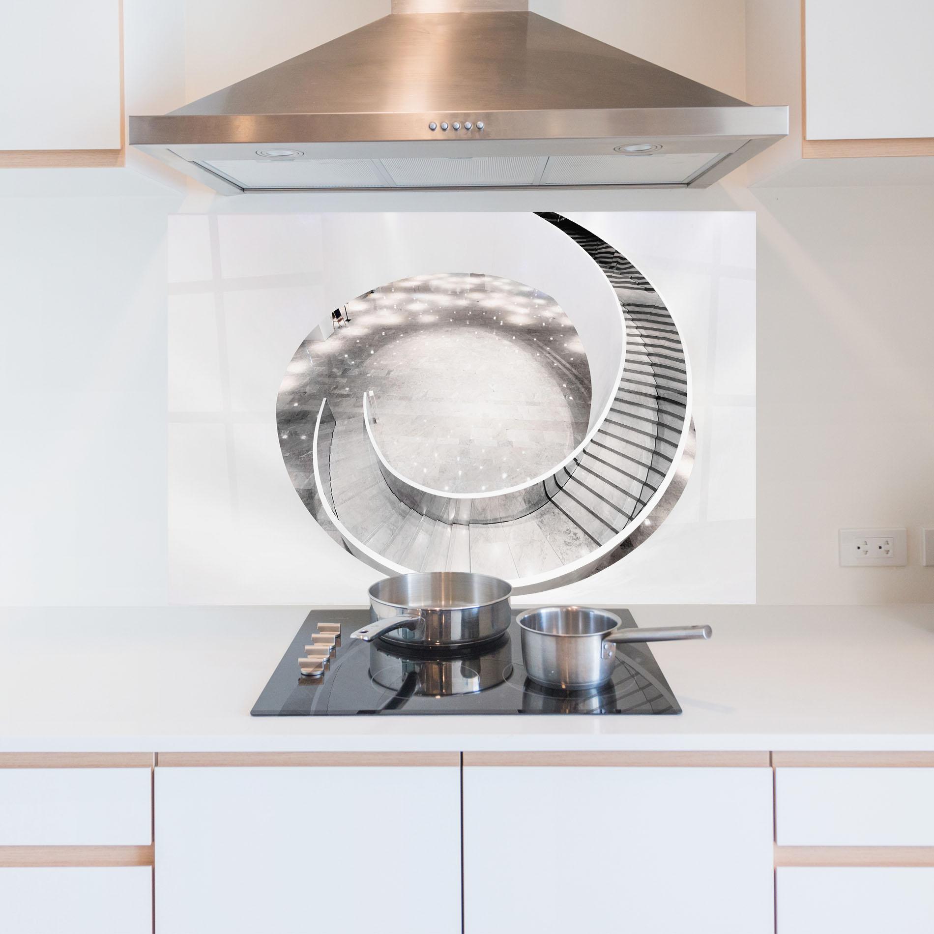 Konyhai üveg hátfal Light Grey Spiral mockup 5