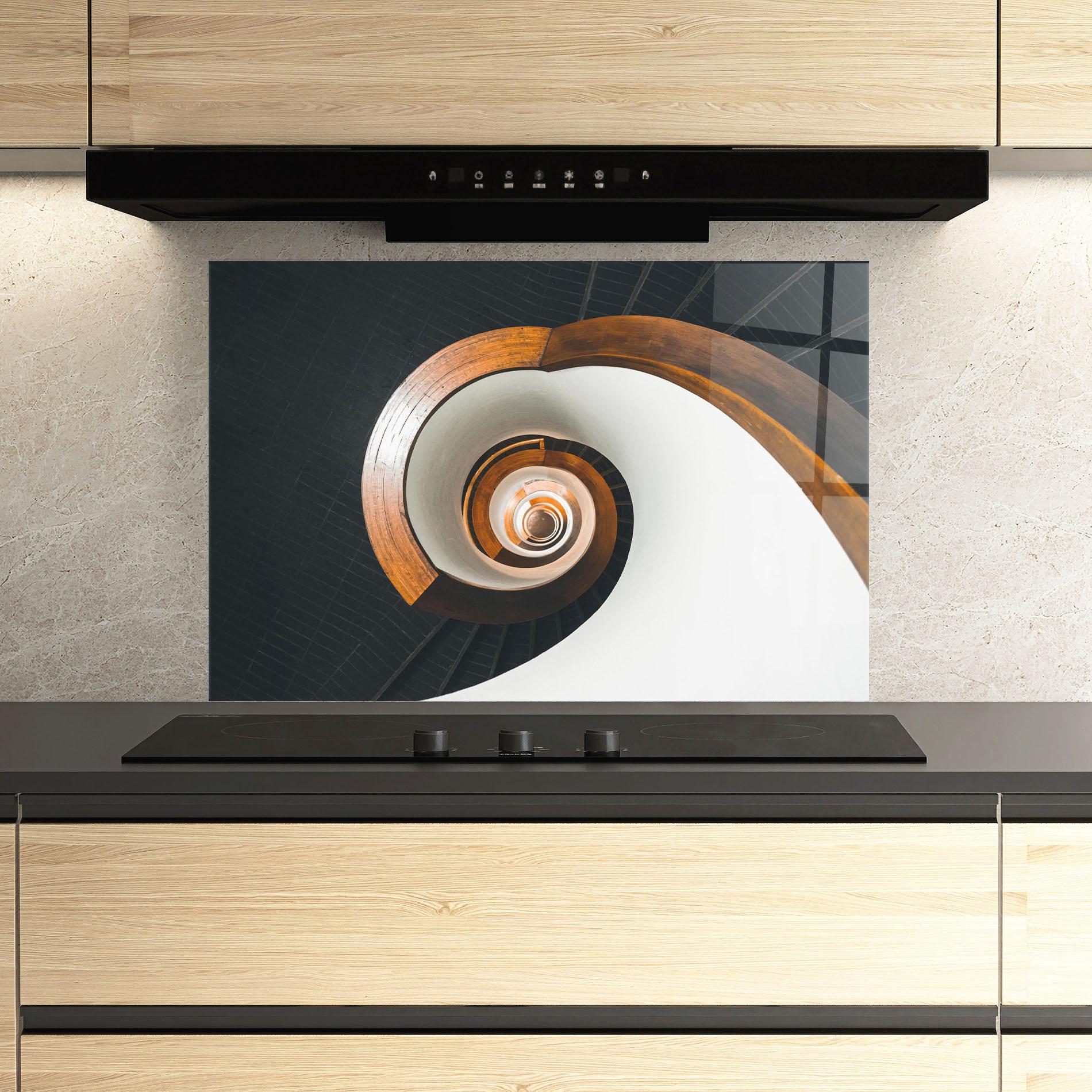 Konyhai üveg hátfal Black Spiral Stairs mockup 3