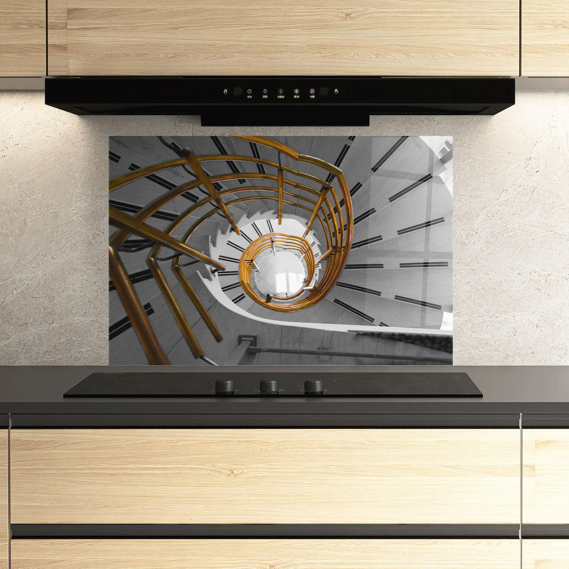 Konyhai üveg hátfal Gold Bar Stairs mockup 3