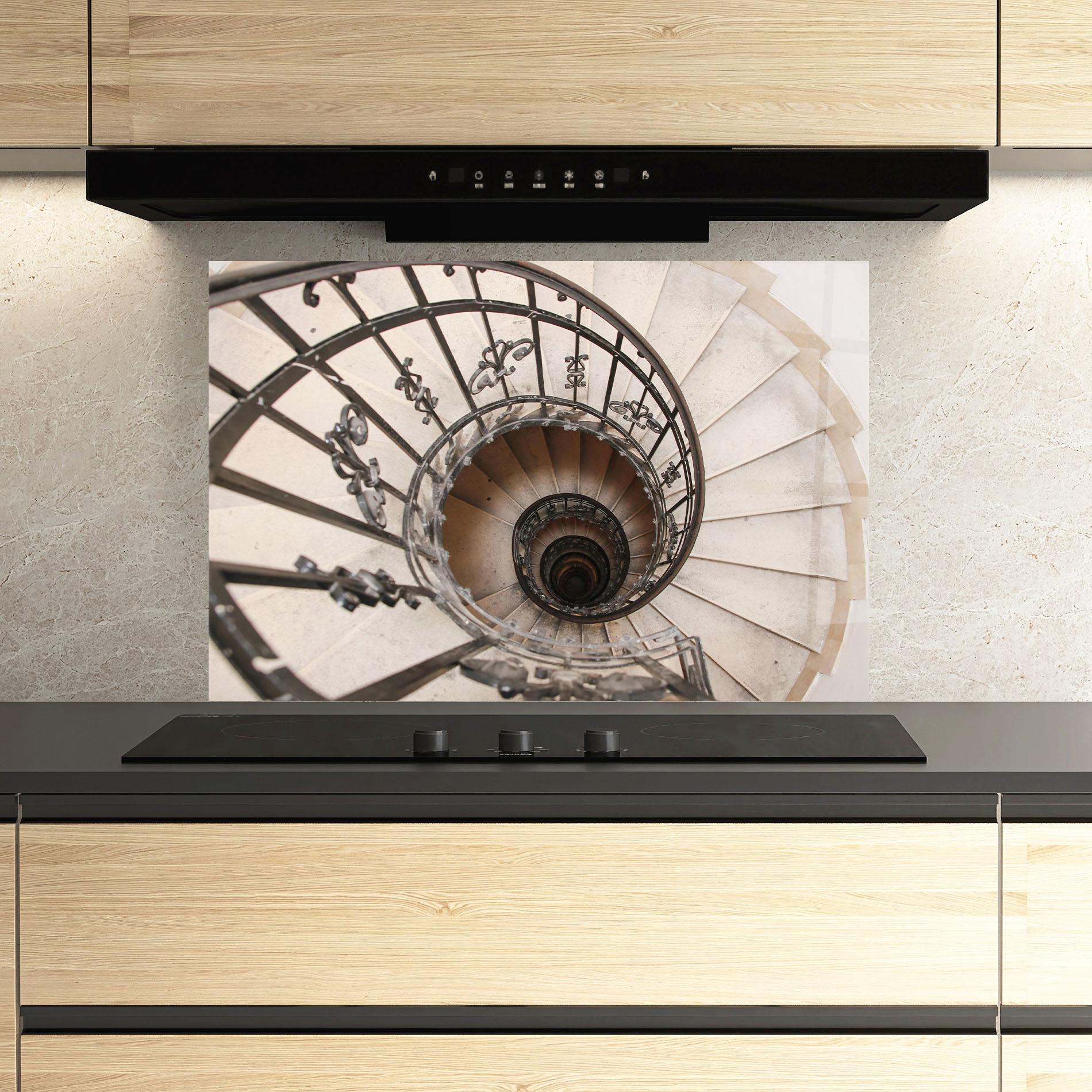 Konyhai üveg hátfal Old House Stairs mockup 3