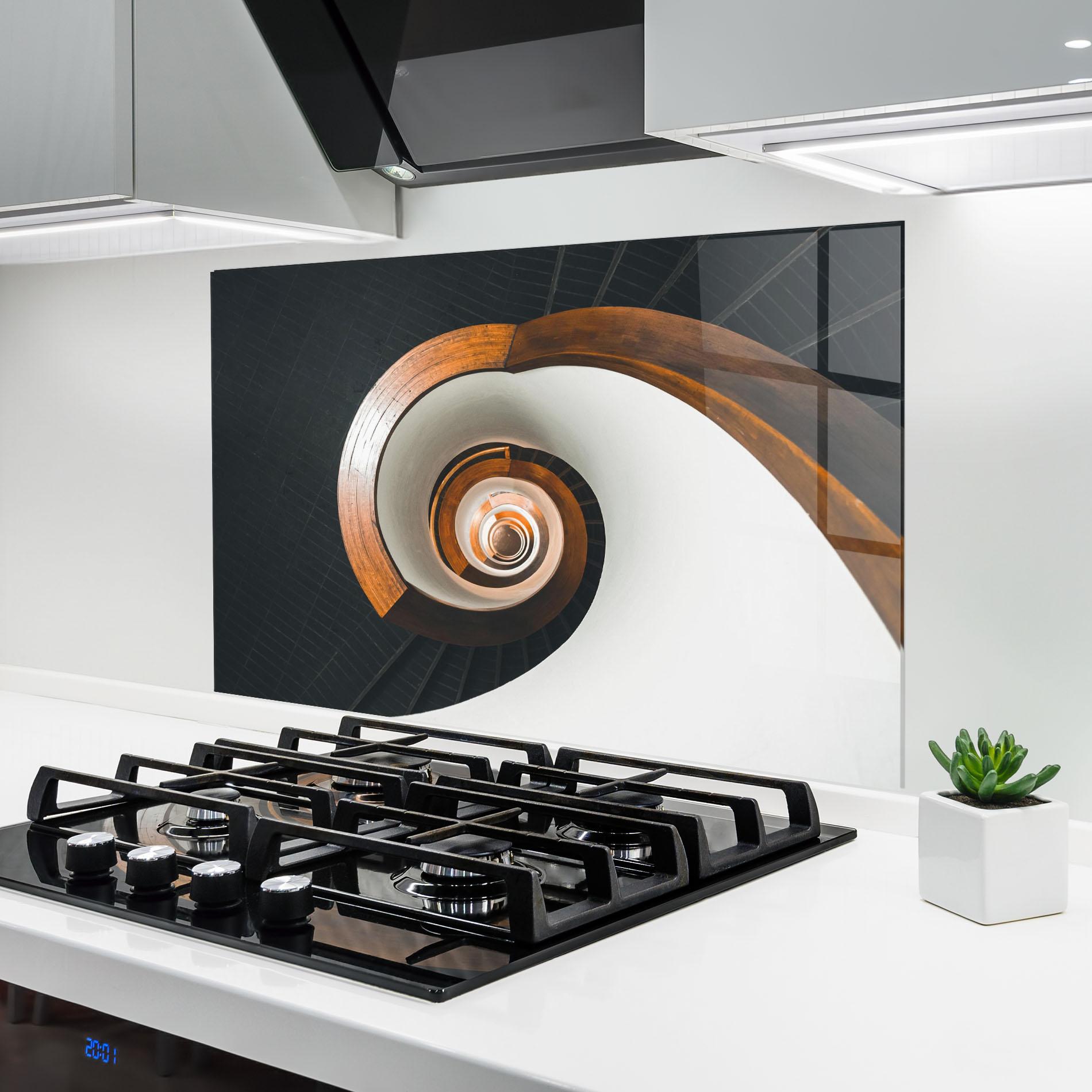Konyhai üveg hátfal Black Spiral Stairs mockup 6