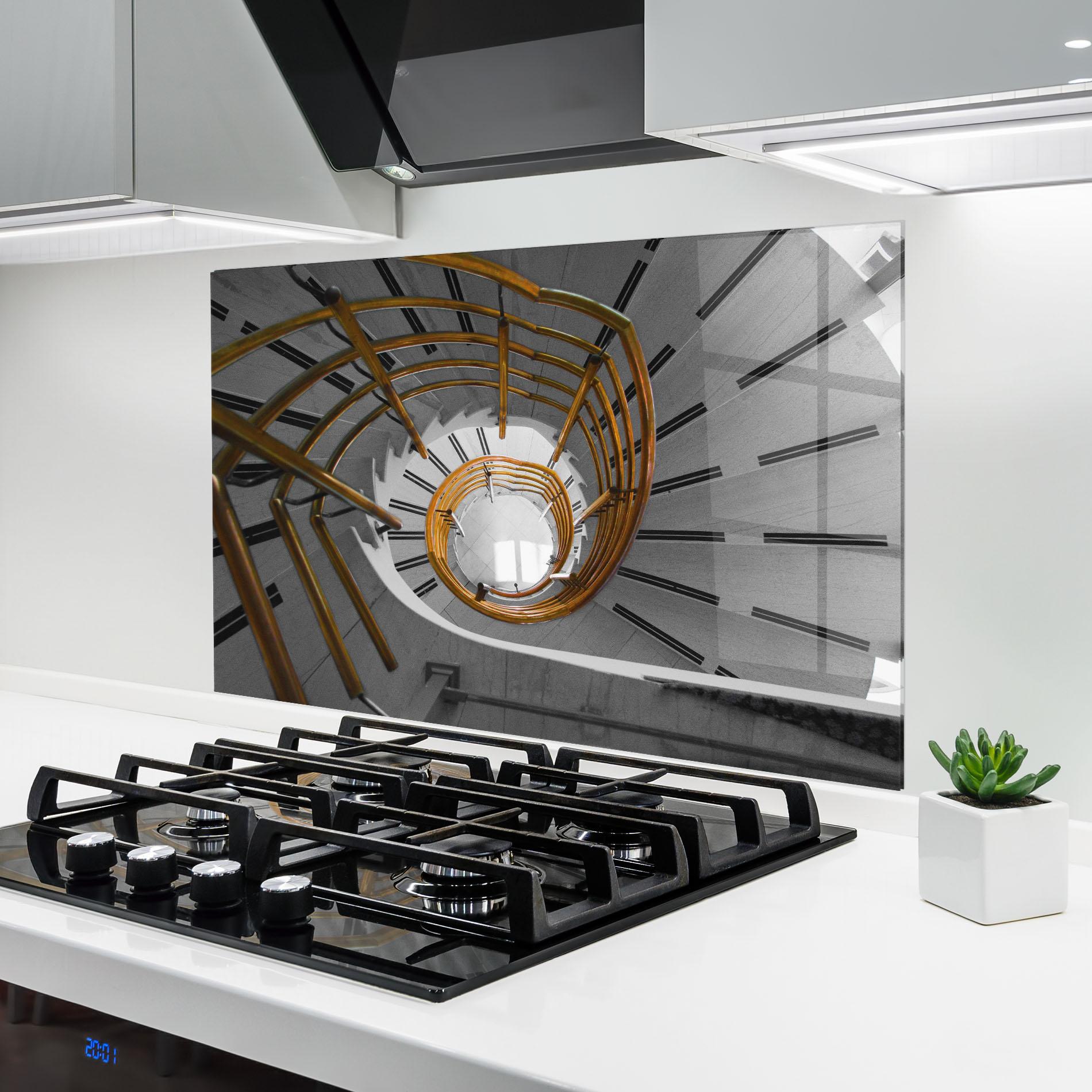 Konyhai üveg hátfal Gold Bar Stairs mockup 6