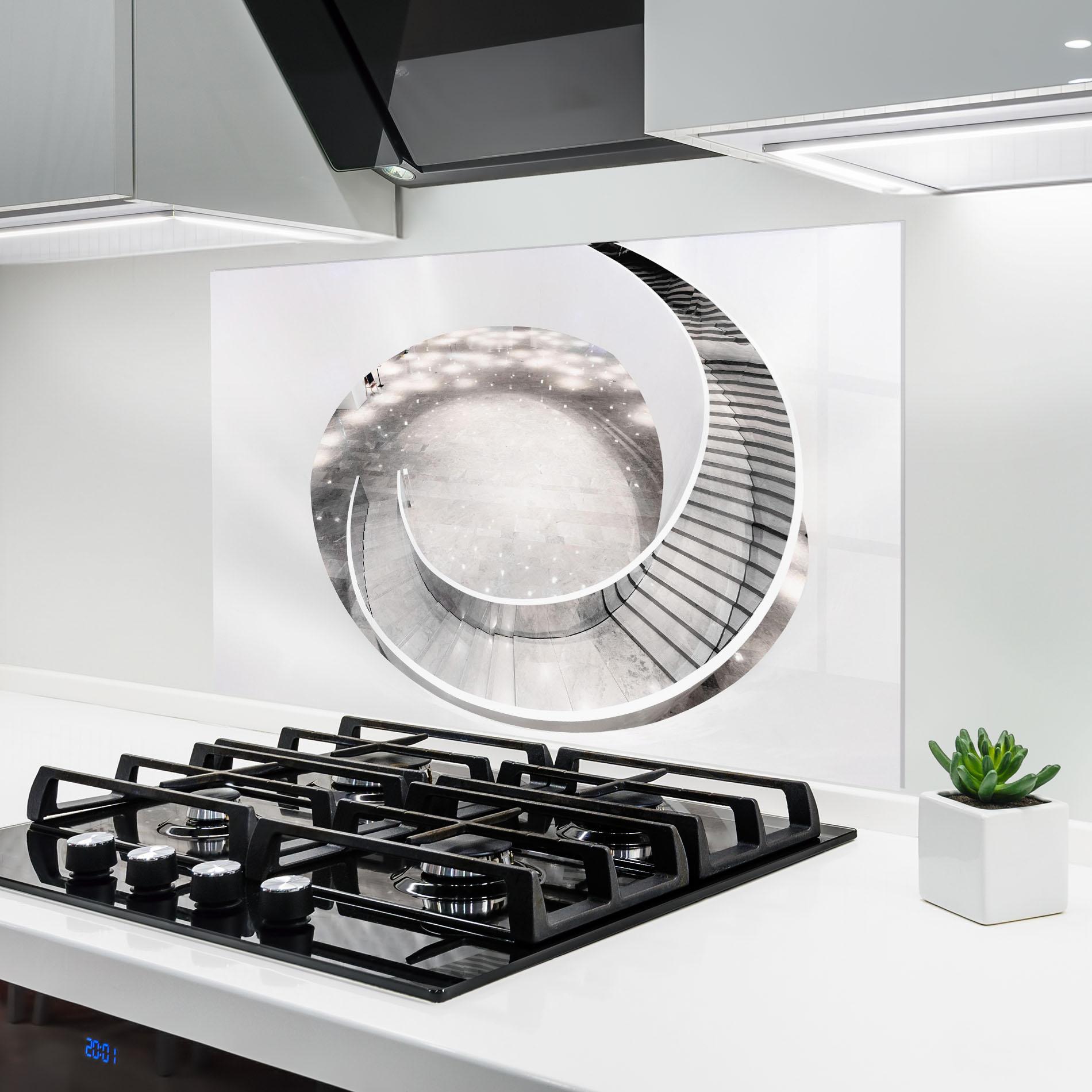 Konyhai üveg hátfal Light Grey Spiral mockup 6