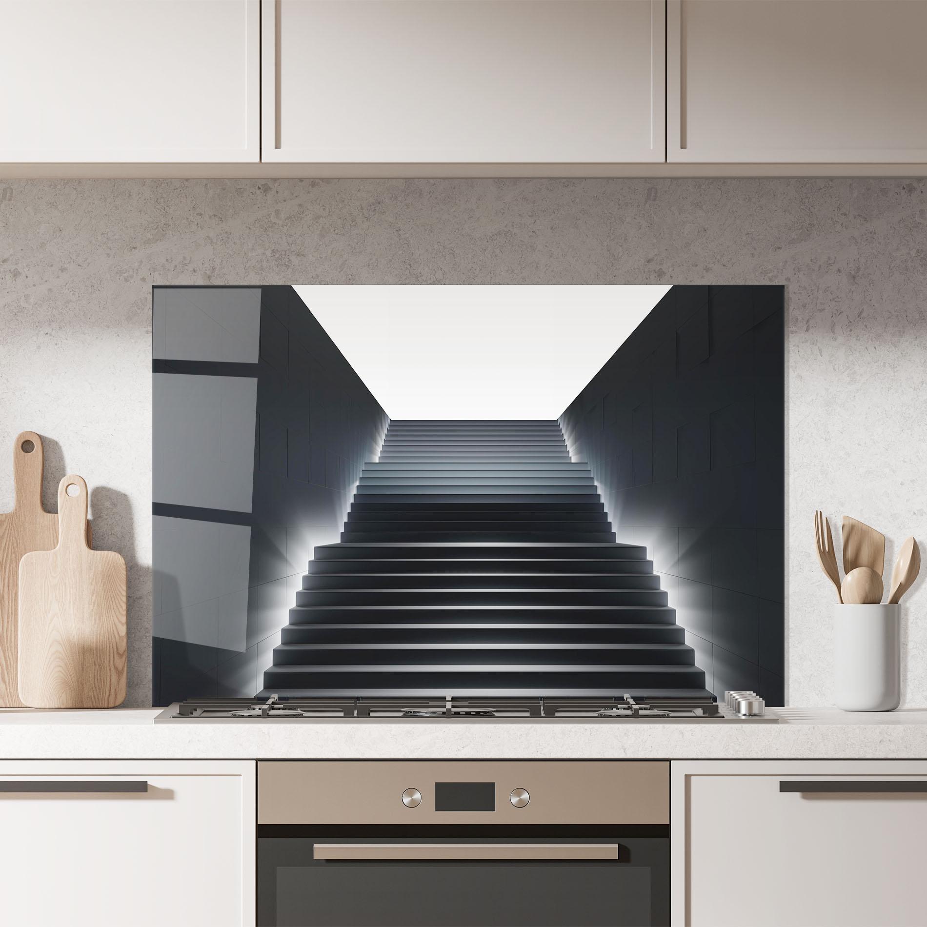 Konyhai üveg hátfal Dark Stairs mockup 7