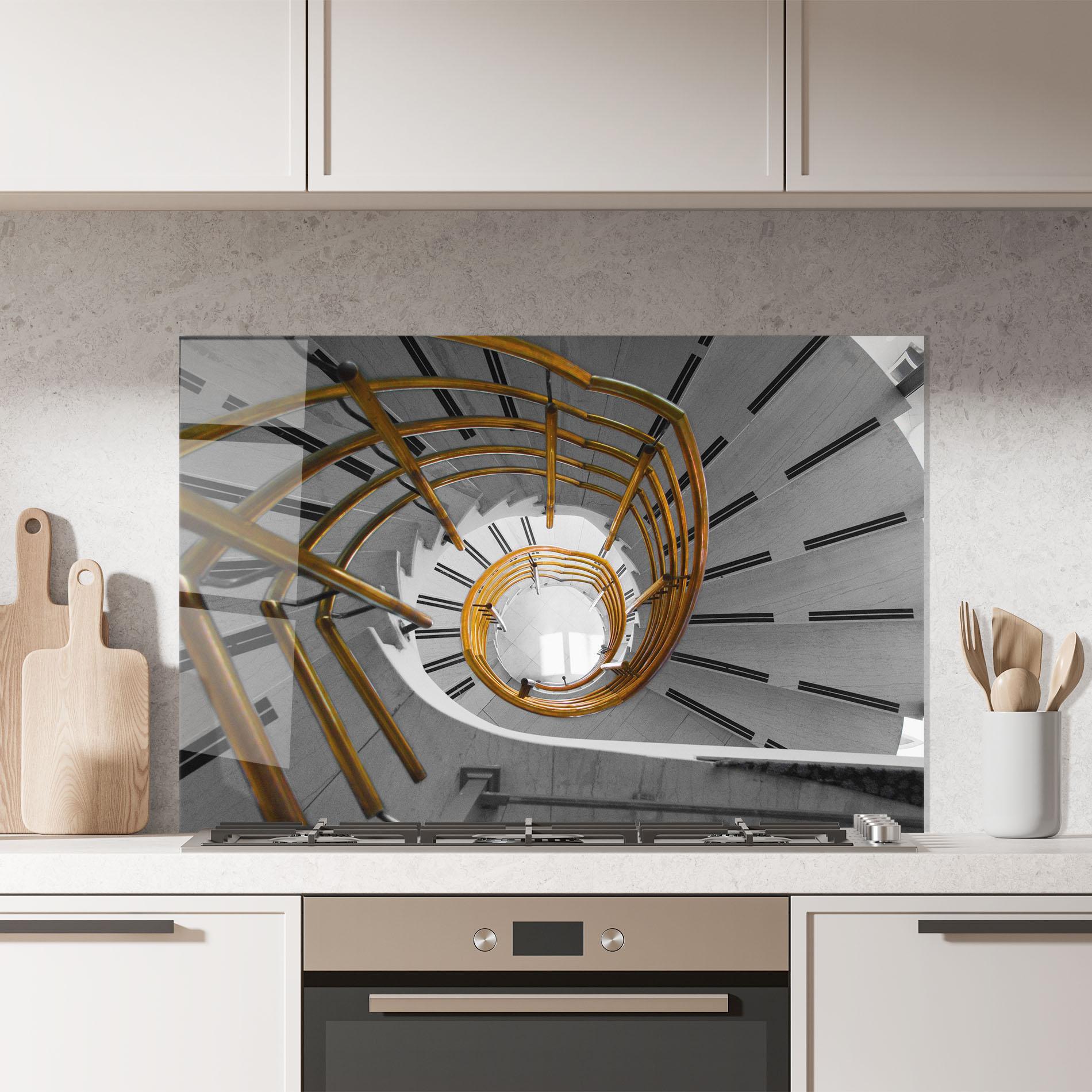 Konyhai üveg hátfal Gold Bar Stairs mockup 7