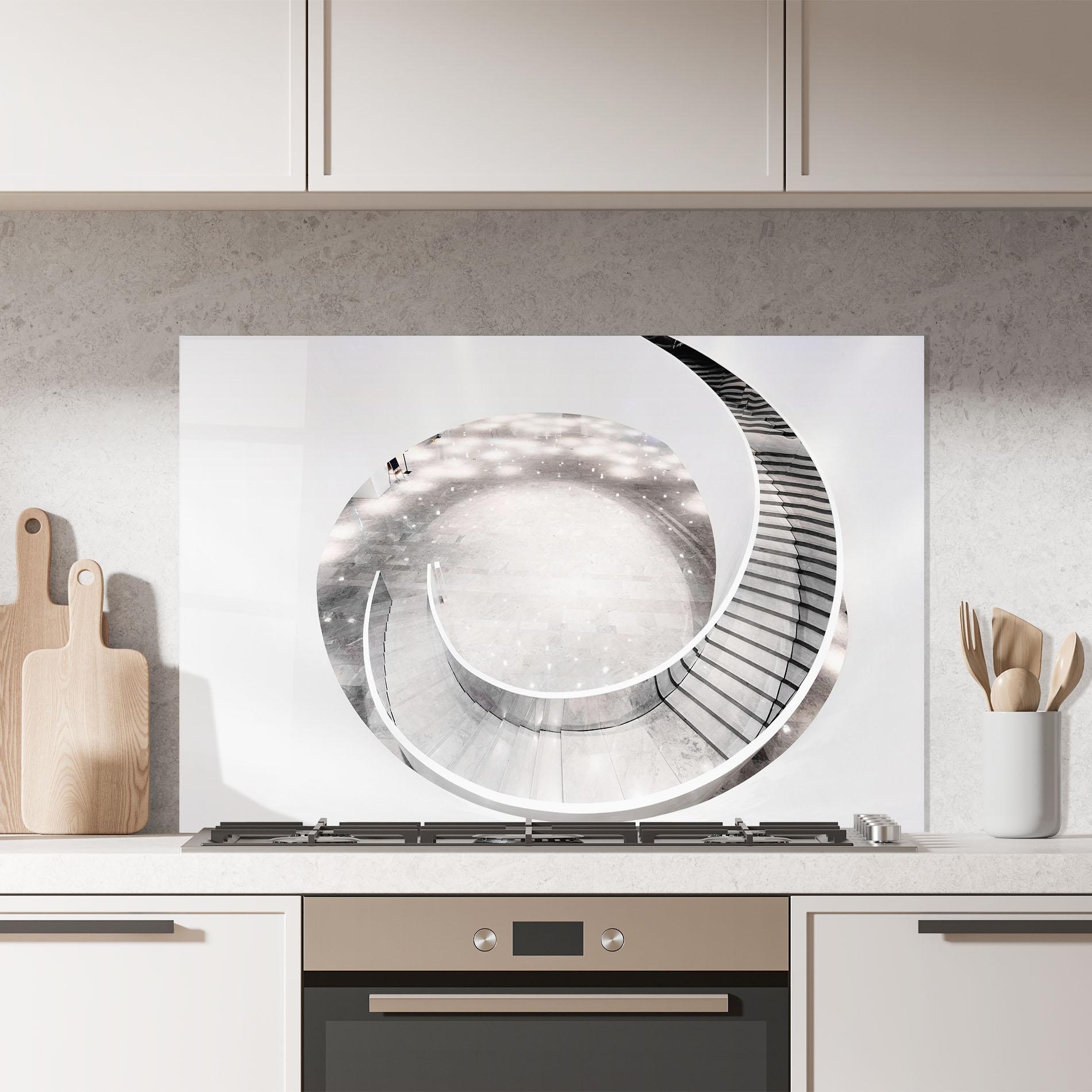 Konyhai üveg hátfal Light Grey Spiral mockup 7