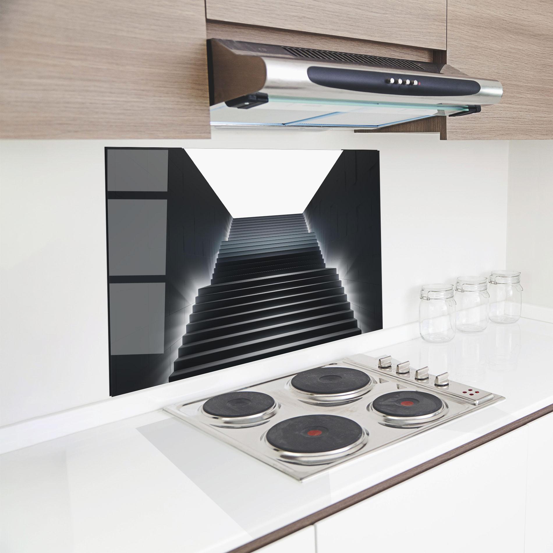 Konyhai üveg hátfal Dark Stairs mockup 8