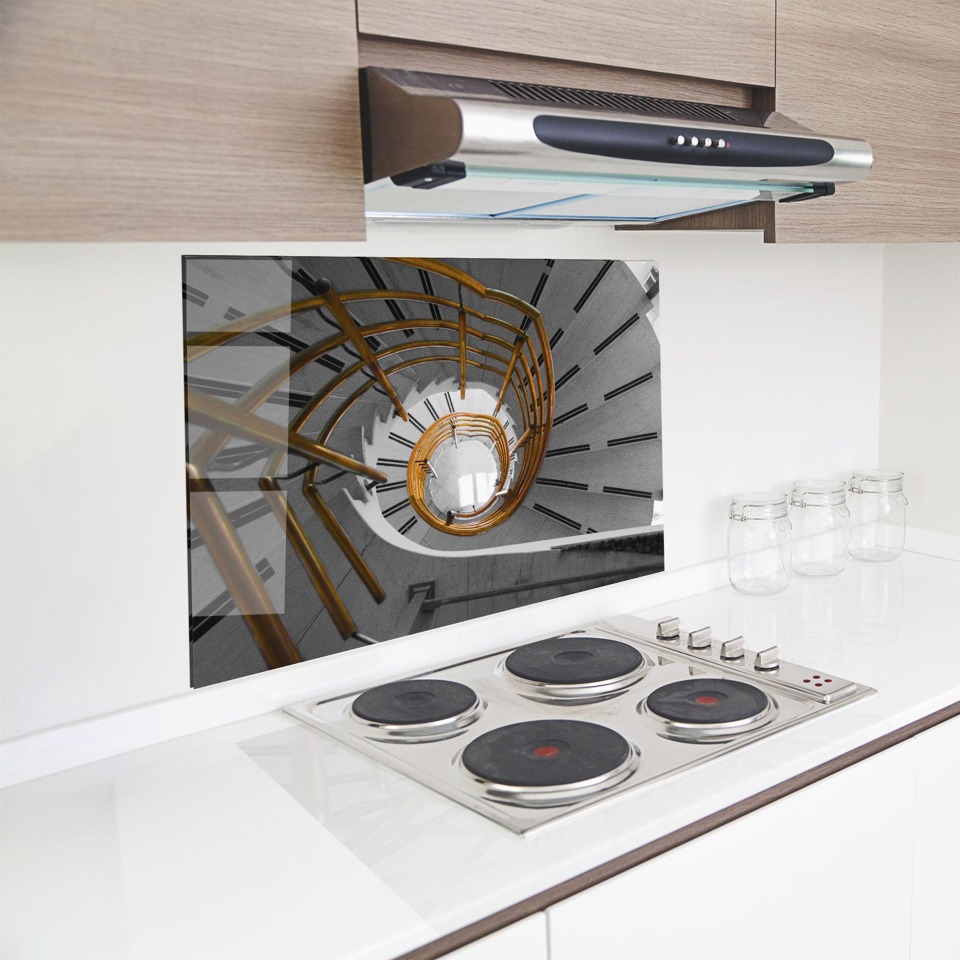 Konyhai üveg hátfal Gold Bar Stairs mockup 8