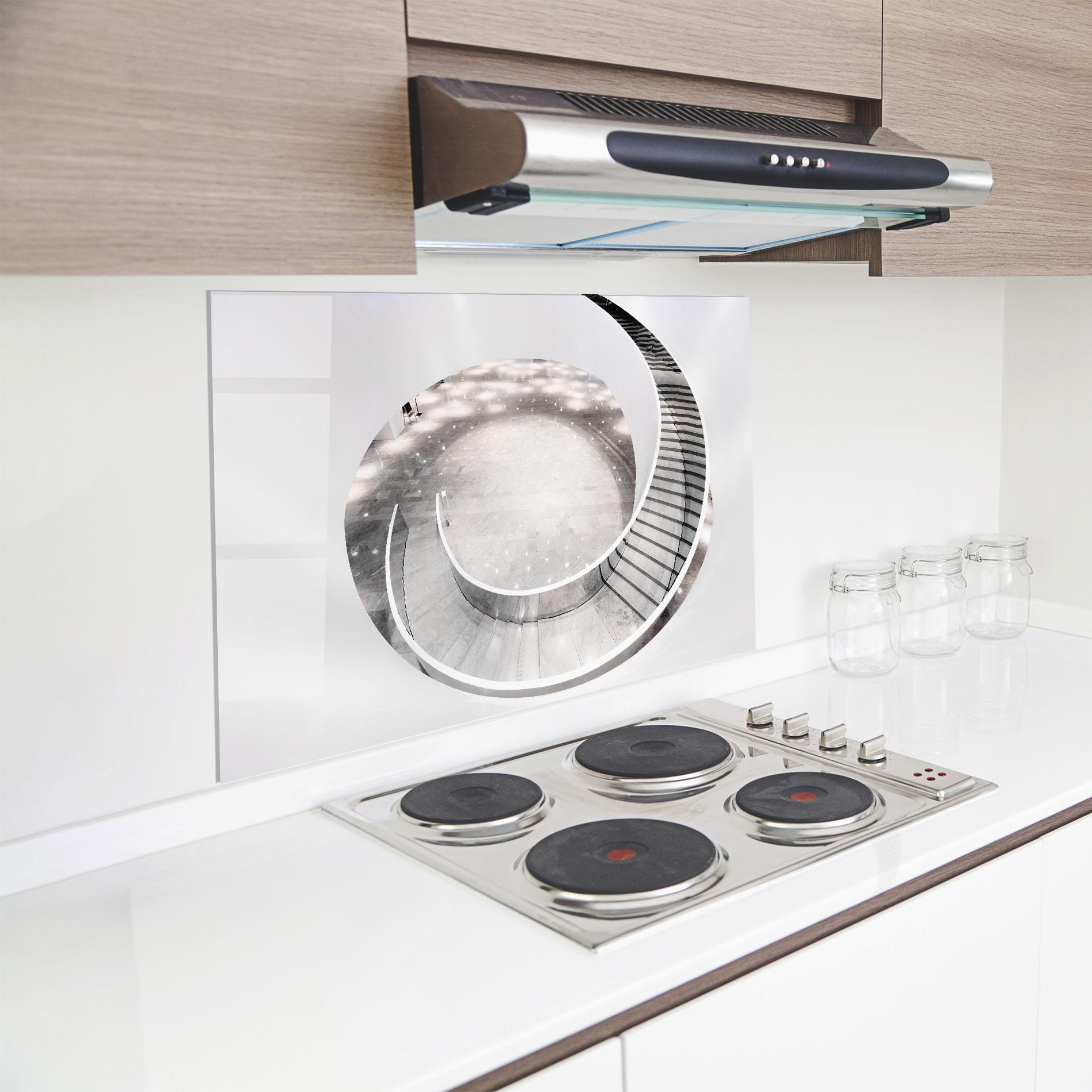 Konyhai üveg hátfal Light Grey Spiral mockup 8