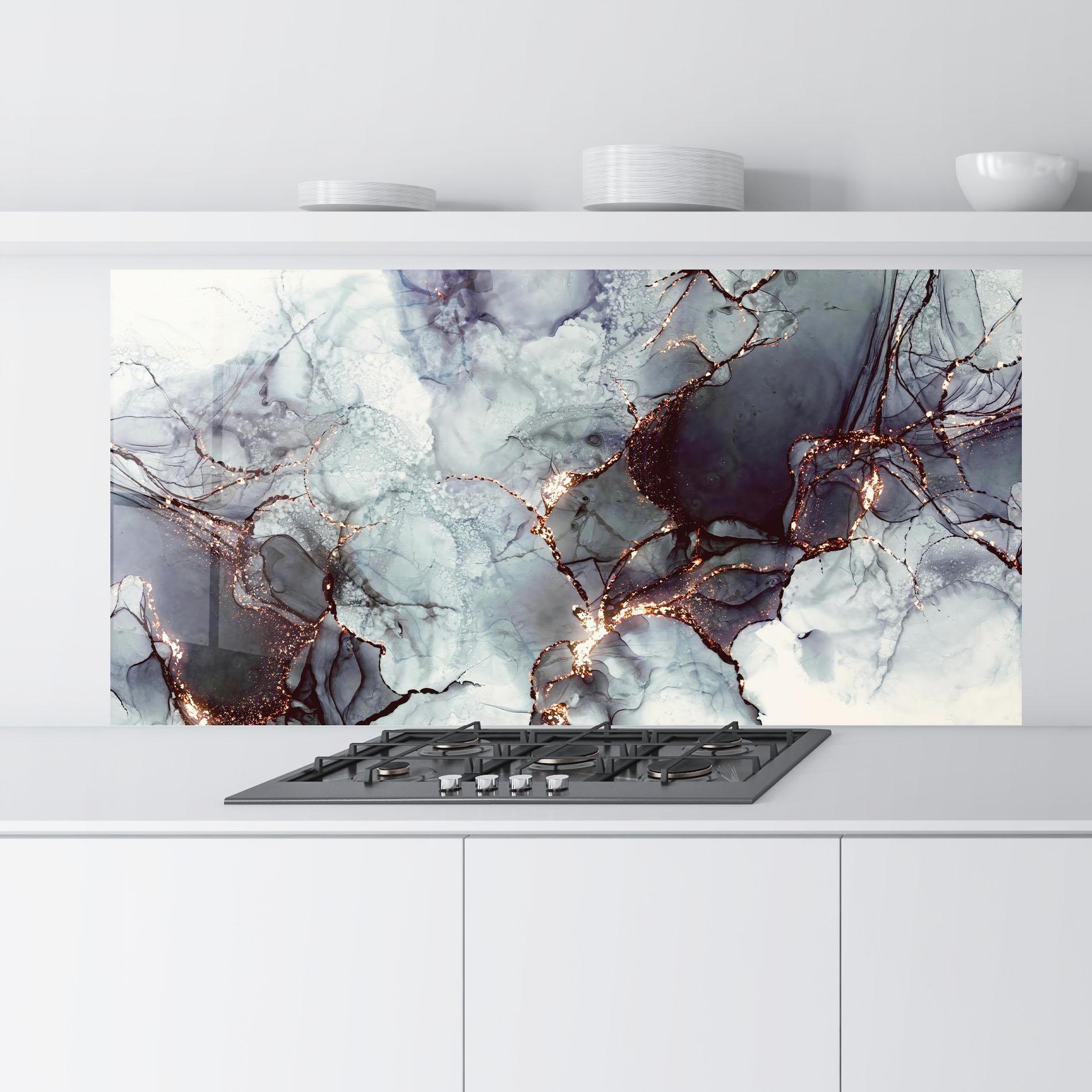 Konyhai üveg hátfal Abstract Gold Path mockup 9