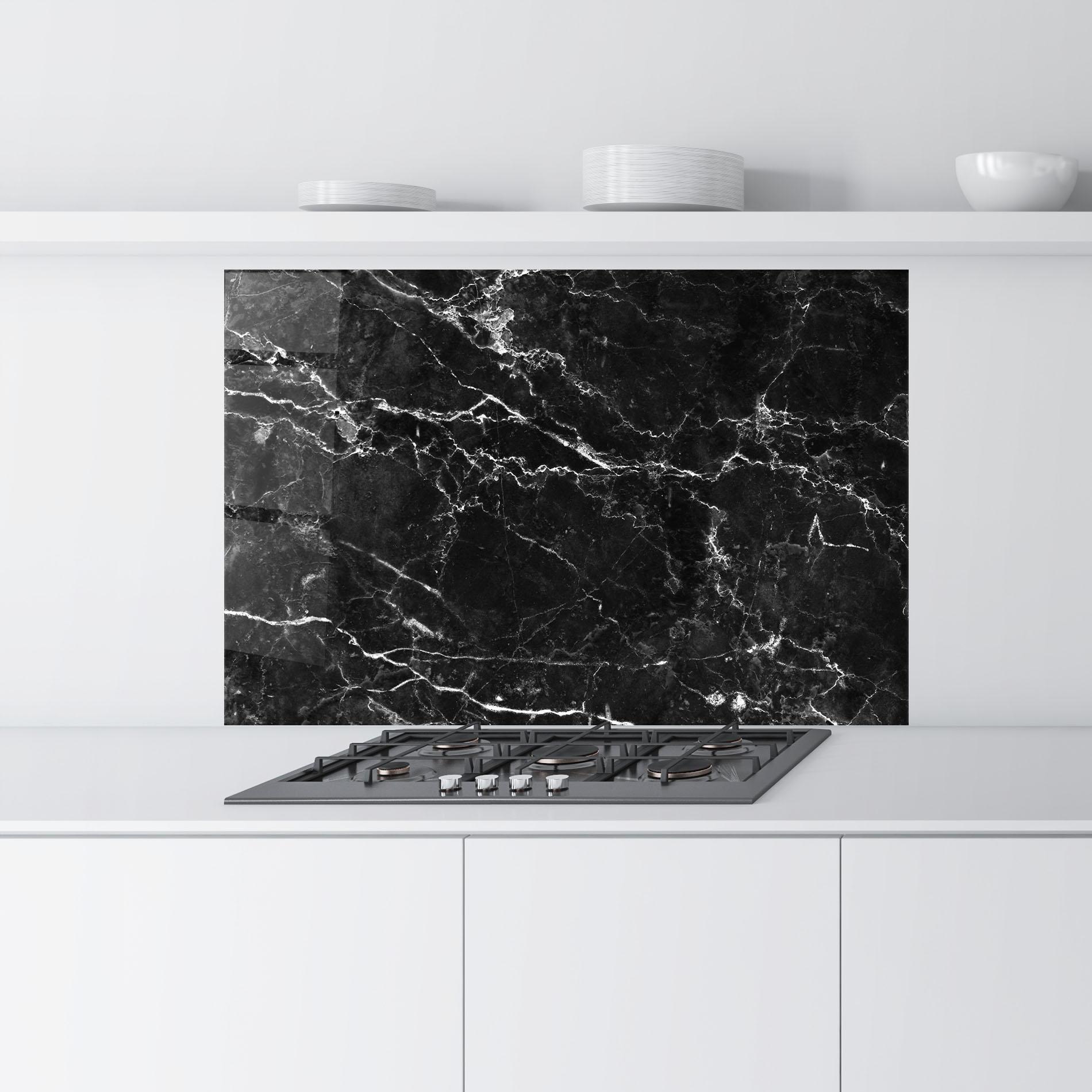 Konyhai üveg hátfal Black White Marble mockup 9