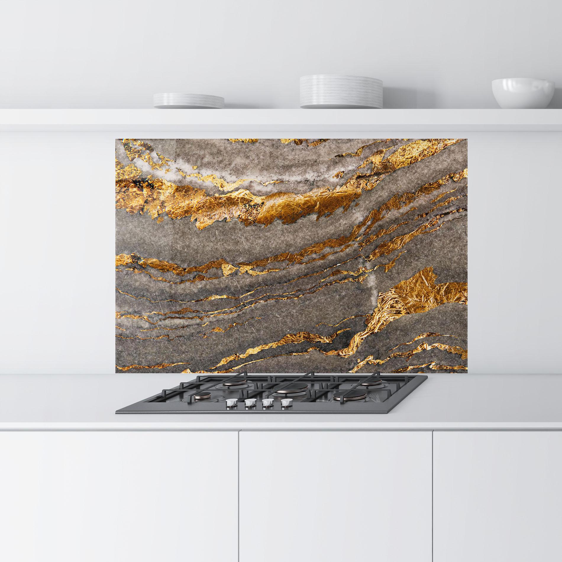 Konyhai üveg hátfal Gold Paper Marble mockup 9