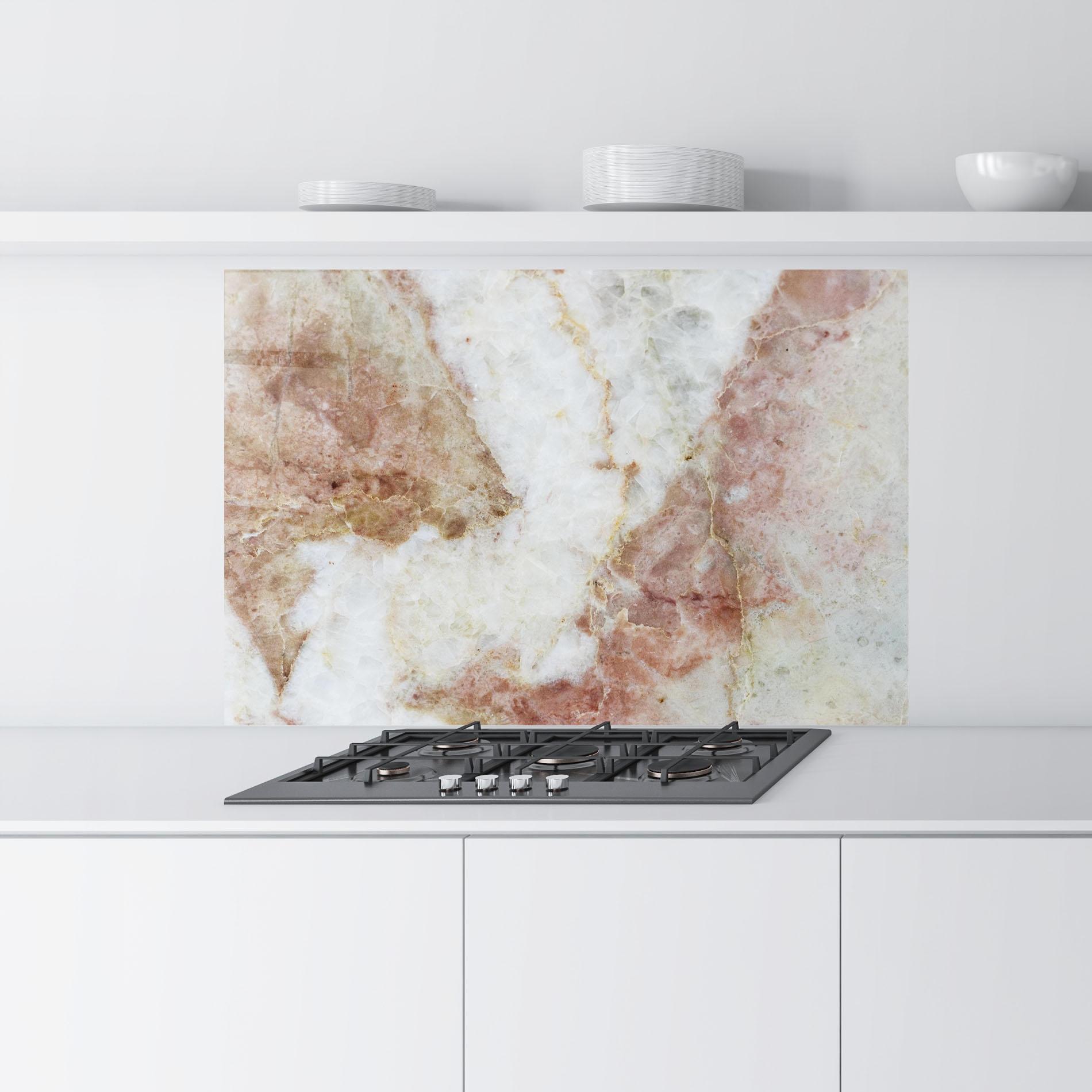 Konyhai üveg hátfal Pink White Marble mockup 9