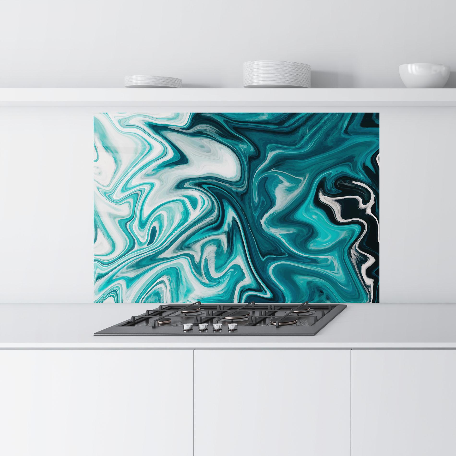 Konyhai üveg hátfal White Blue Liquid Marble mockup 9