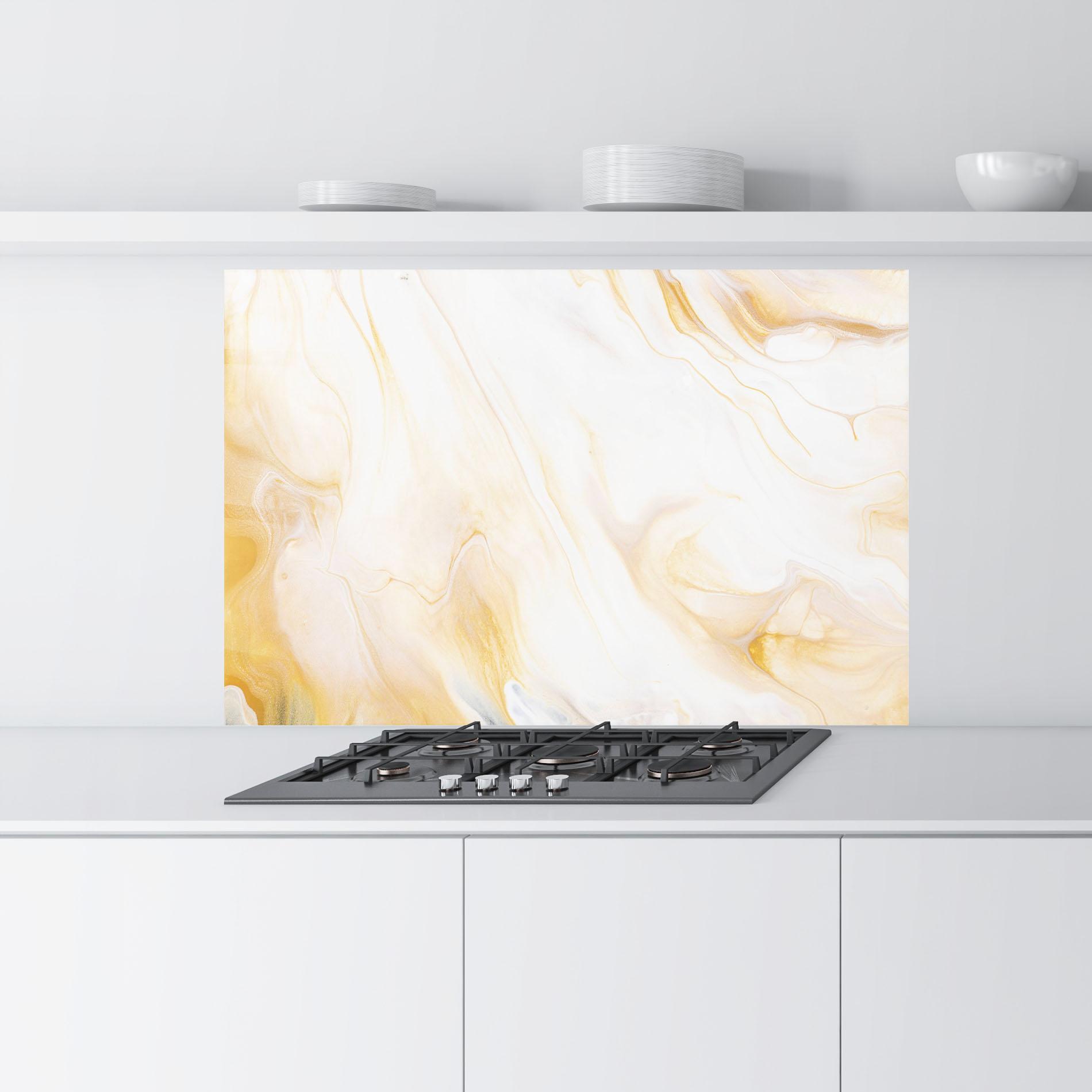 Konyhai üveg hátfal White Yellow Marble mockup 9