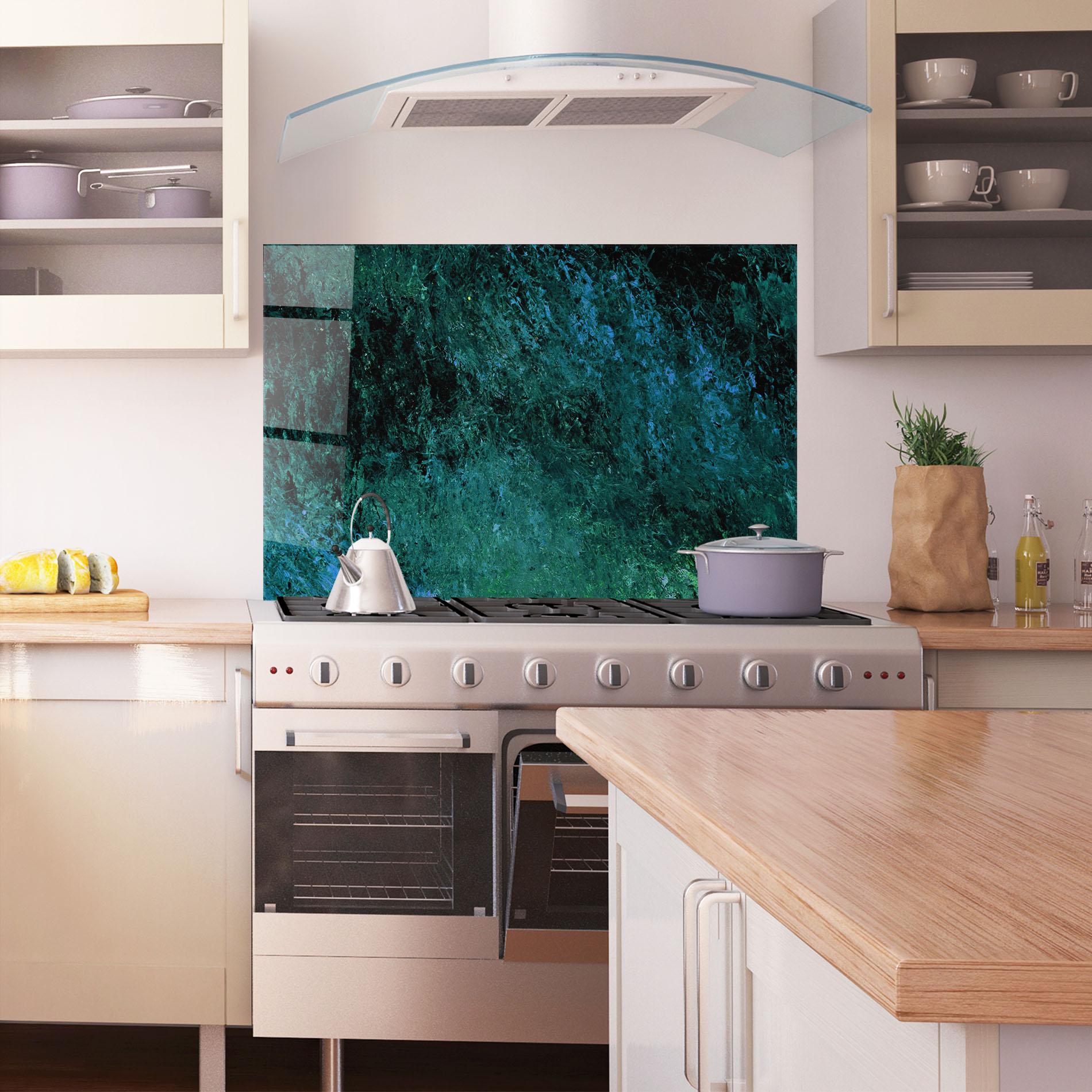 Konyhai üveg hátfal Dark Green Blue Painting mockup 1