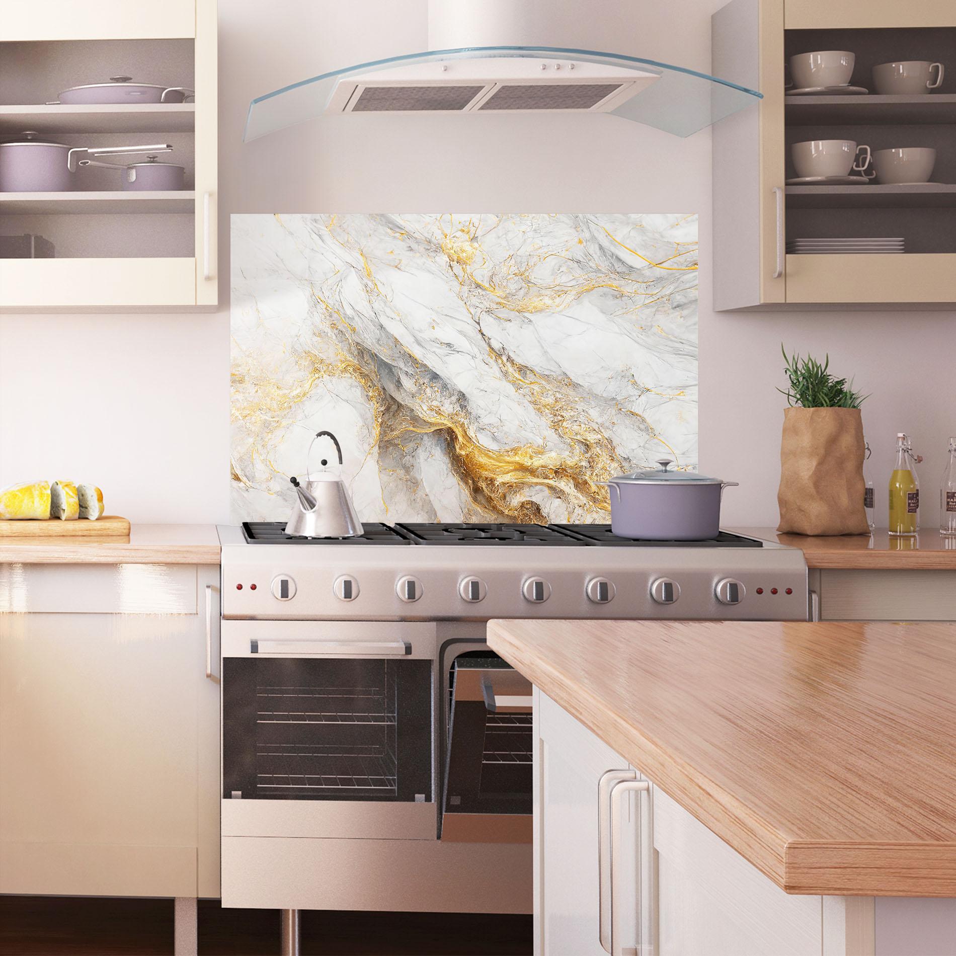 Konyhai üveg hátfal Gold Liquid Grey Marble mockup 1