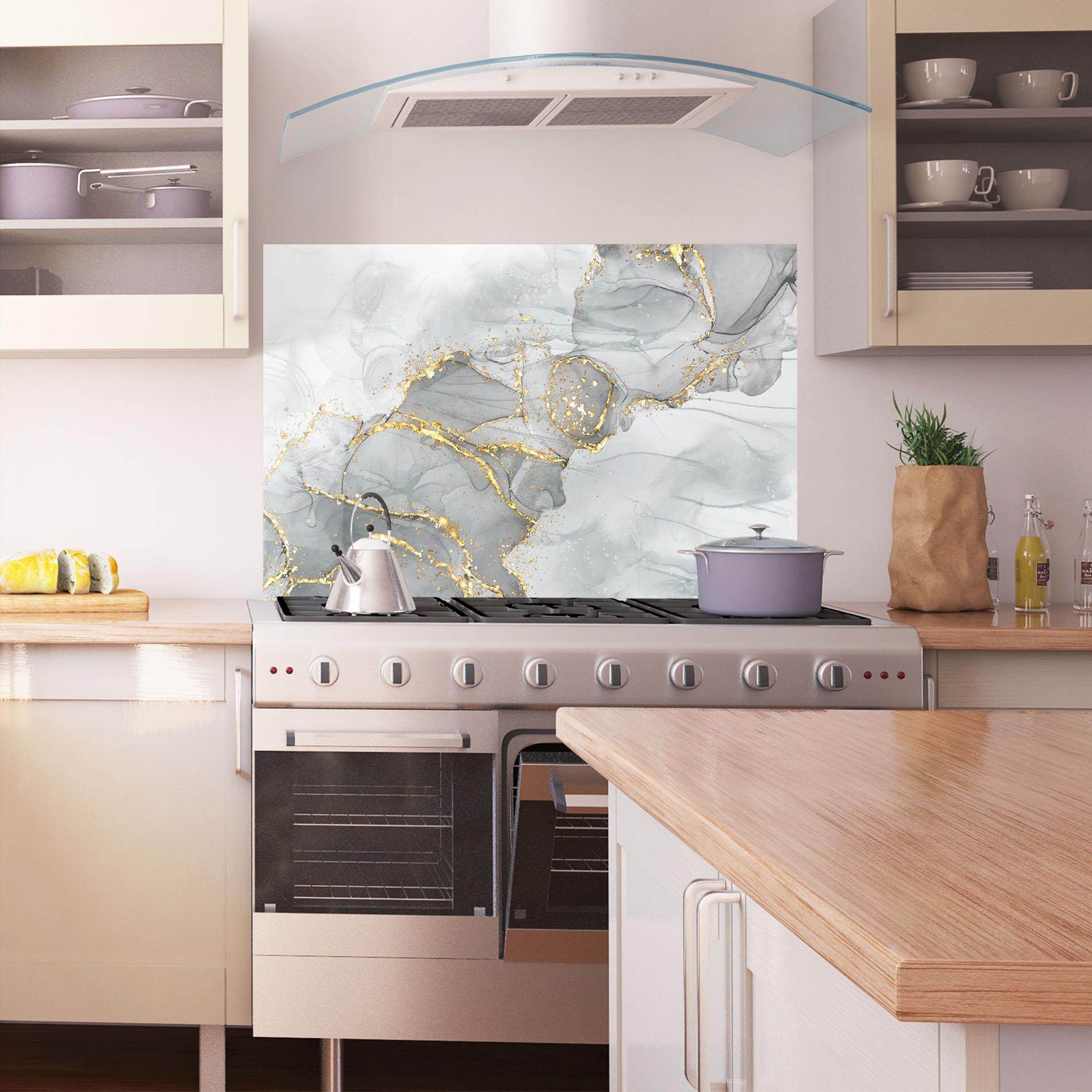 Konyhai üveg hátfal White Ink Marble mockup 1