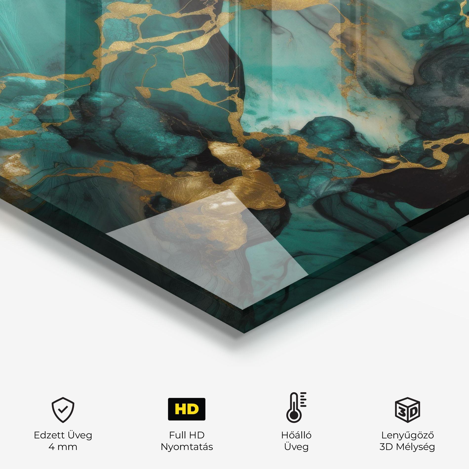 Konyhai üveg hátfal Dark Green Golden Marble mockup 2